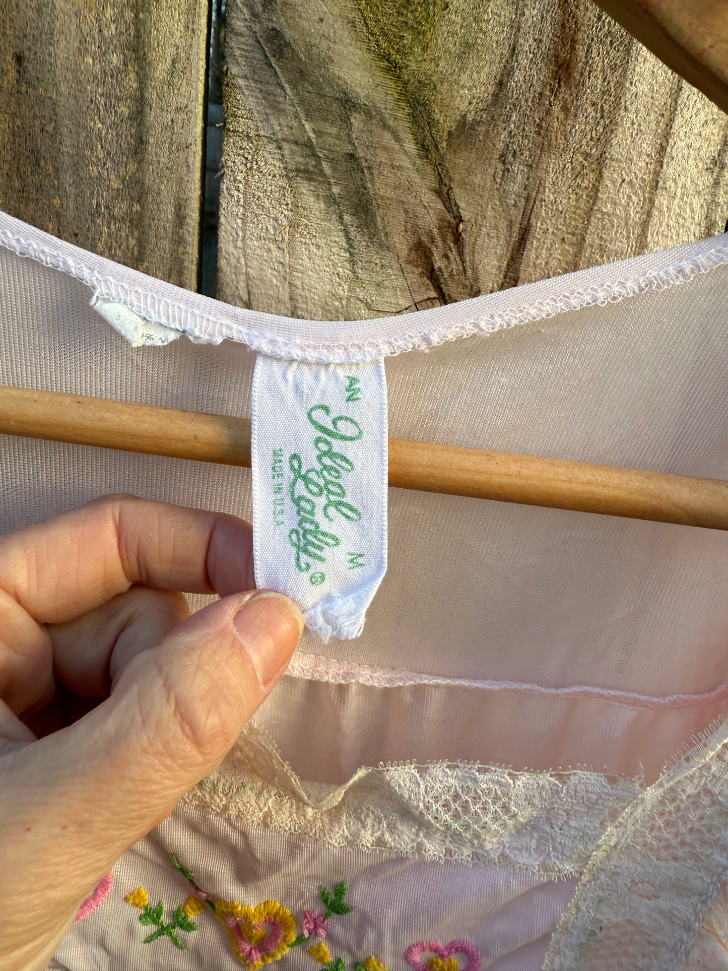 Vintage Embroidered Heart Nightgown — Soft Pink