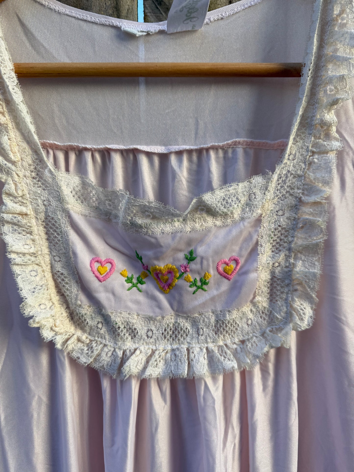 Vintage Embroidered Heart Nightgown — Soft Pink