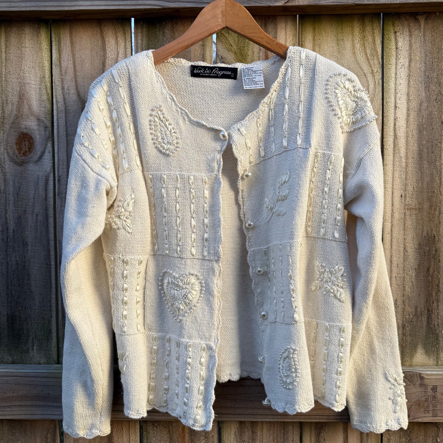 Vintage Pearl Heart Patchwork Cardigan - Valentine