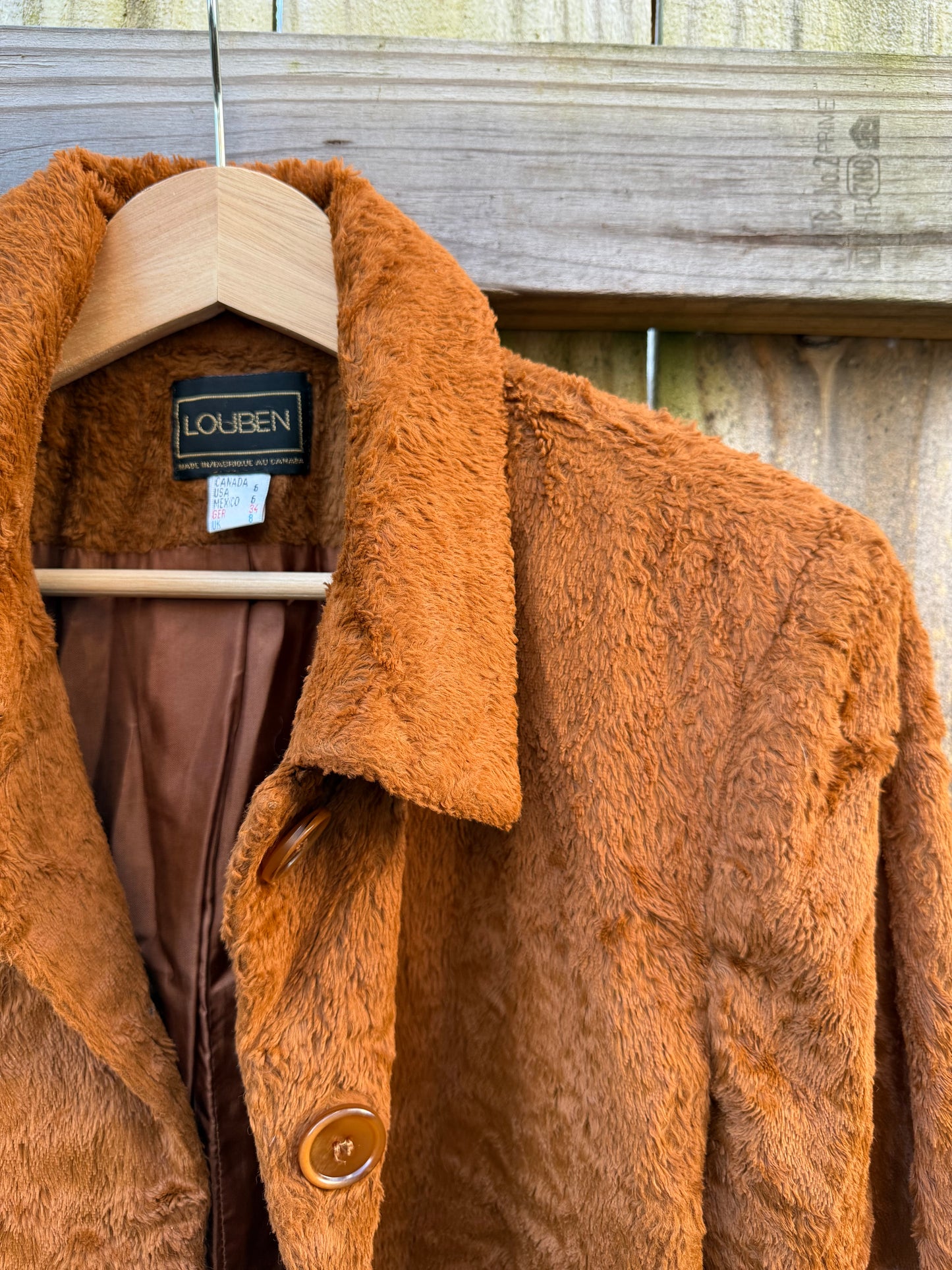 Rust Faux Fur Vintage Teddy Jacket Cognac