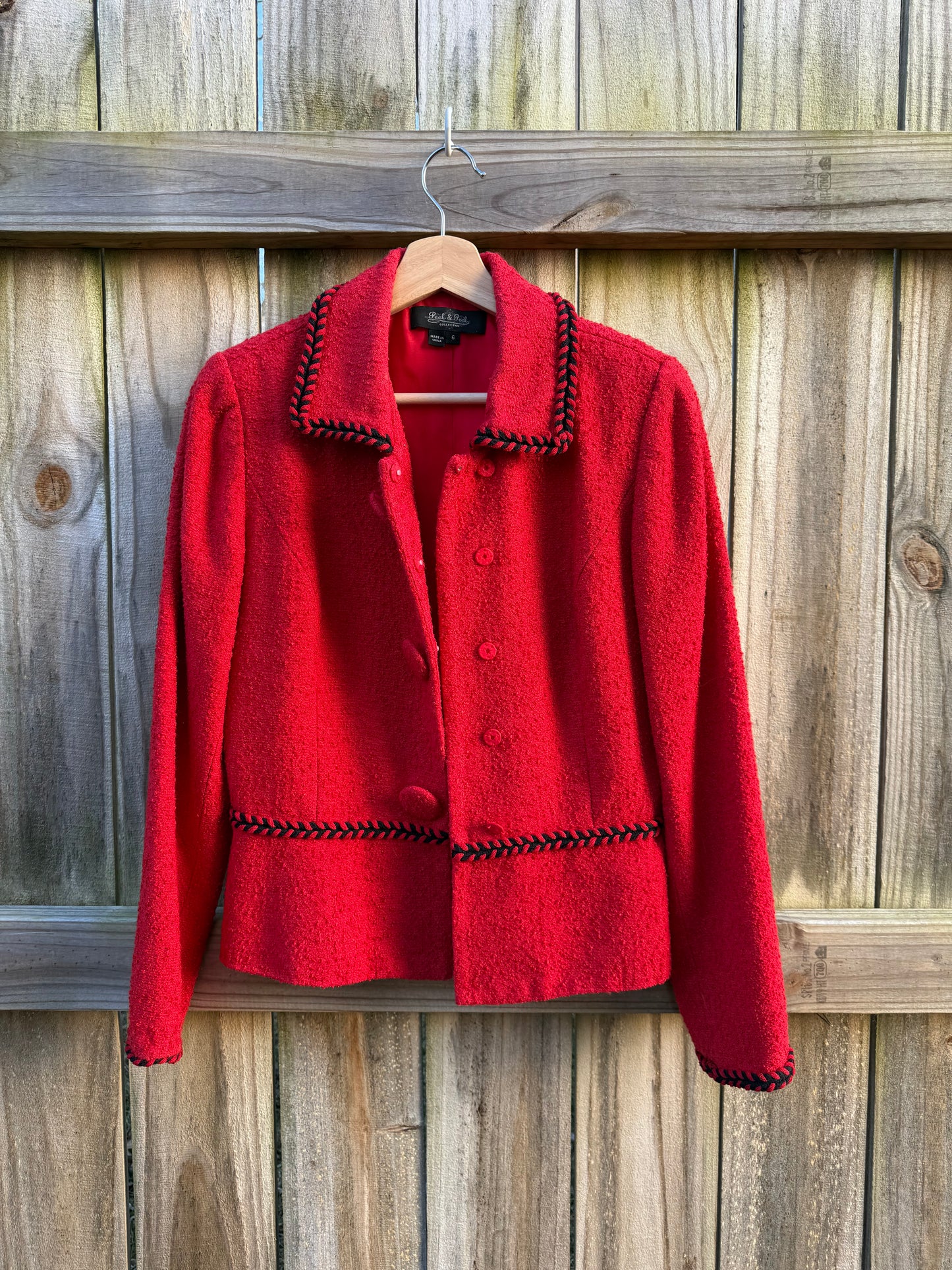 Vintage Cherry Red Bouclé Button Jacket