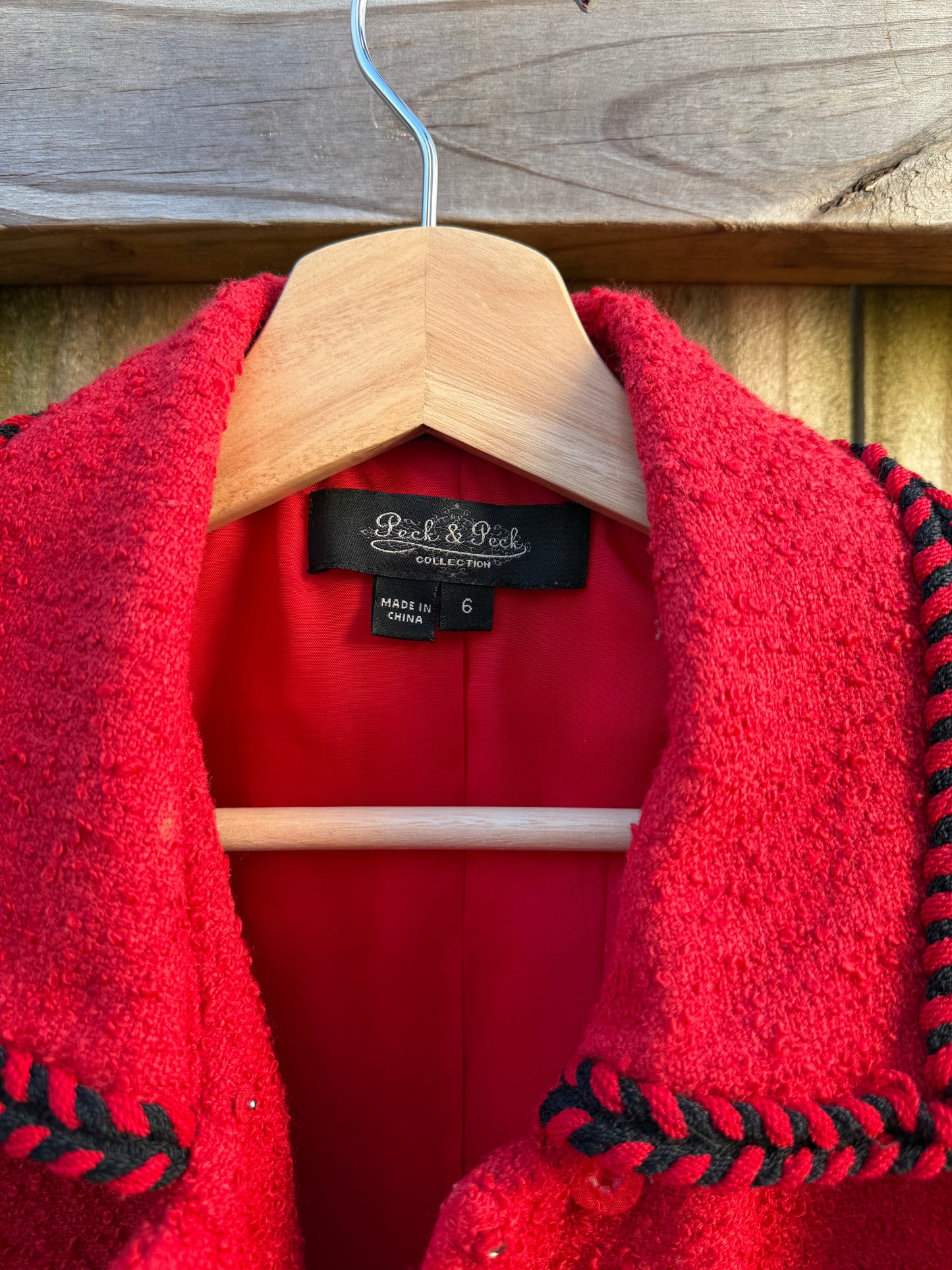 Vintage Cherry Red Bouclé Button Jacket
