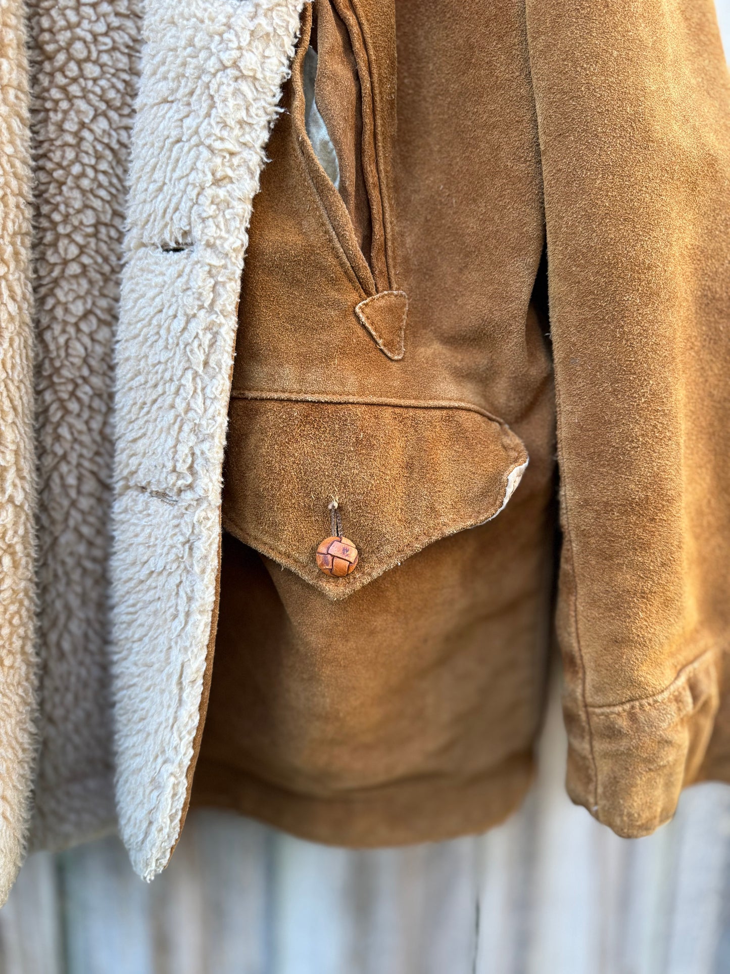 Schott western suede shearling coat jacket made in USA caramel brown vintage