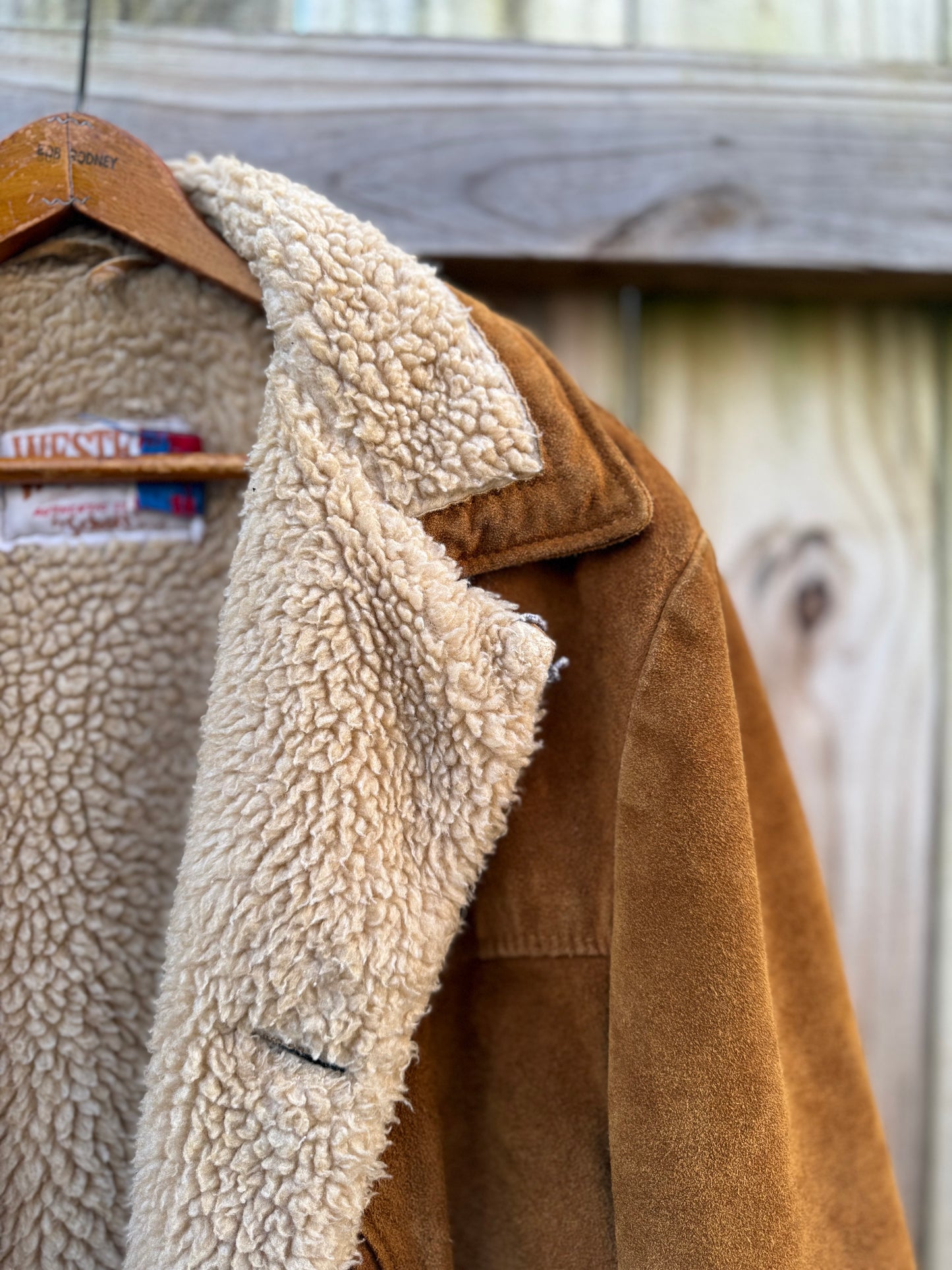 Schott western suede shearling coat jacket made in USA caramel brown vintage