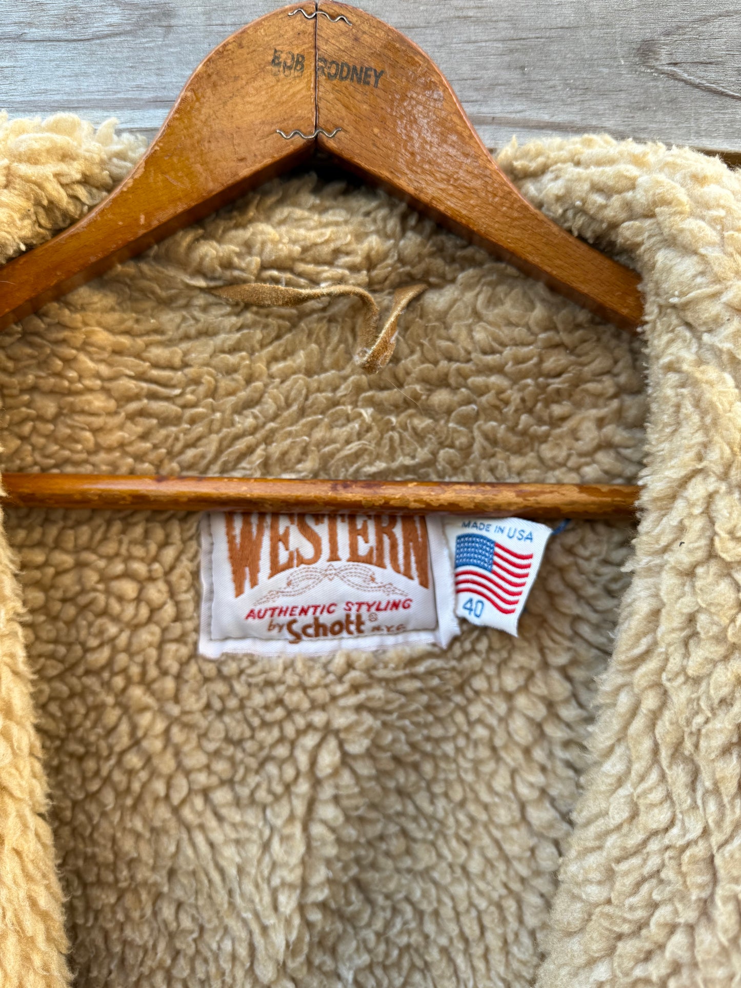 Schott western suede shearling coat jacket made in USA caramel brown vintage