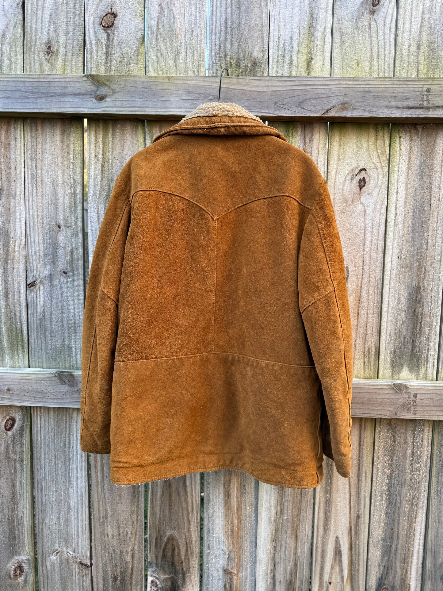 Schott western suede shearling coat jacket made in USA caramel brown vintage