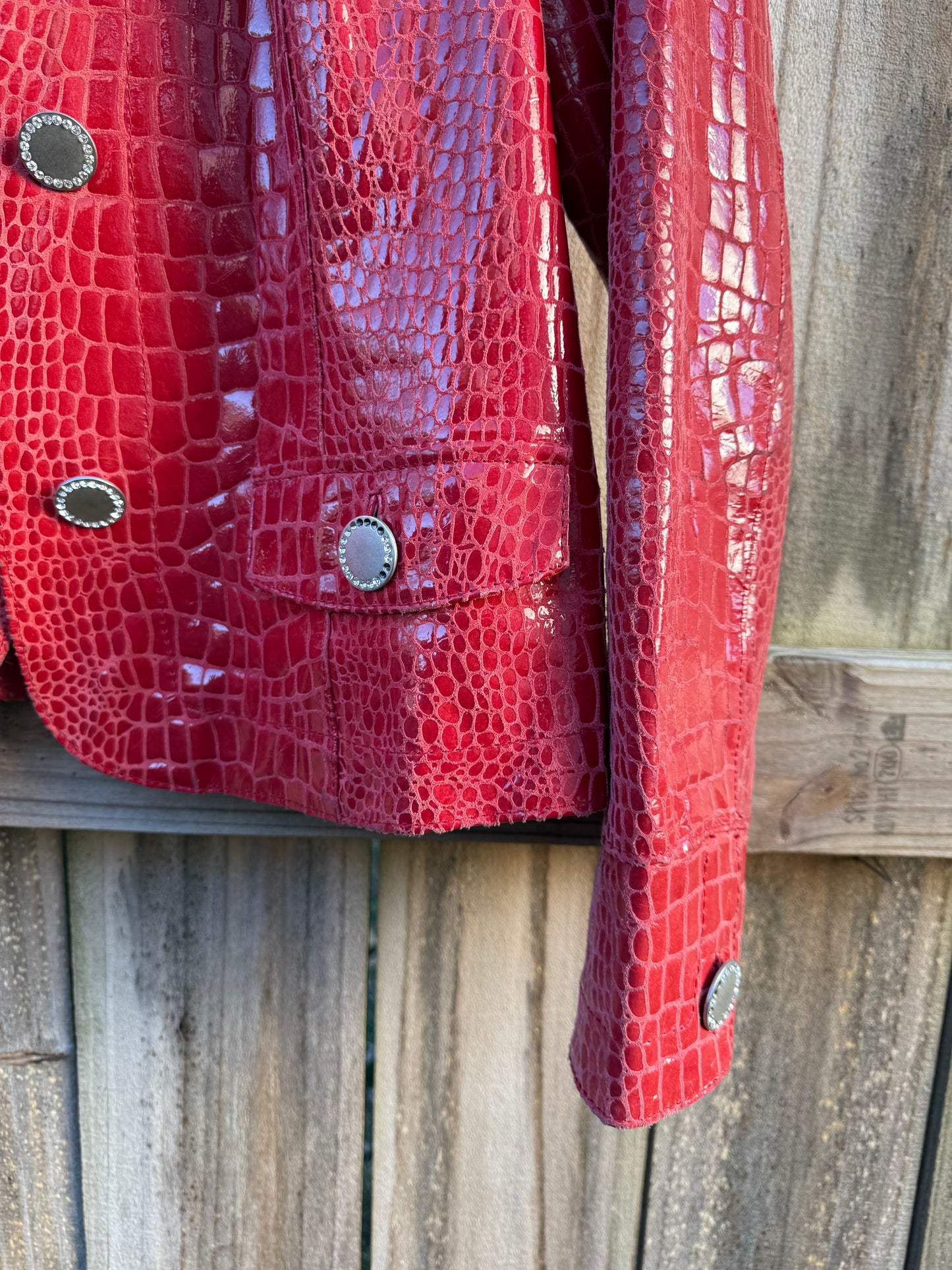 Vintage Glossy Red Croc Leather Jacket Y2K