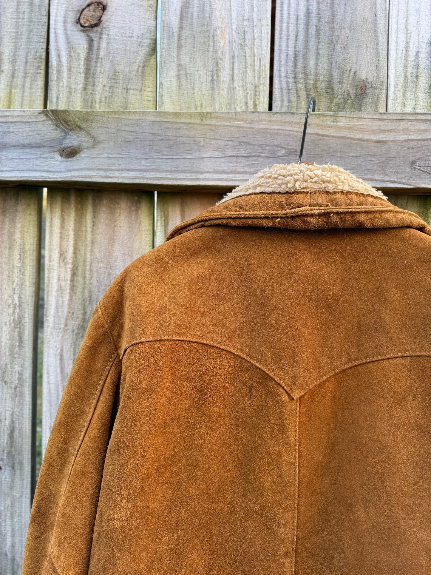 Schott western suede shearling coat jacket made in USA caramel brown vintage