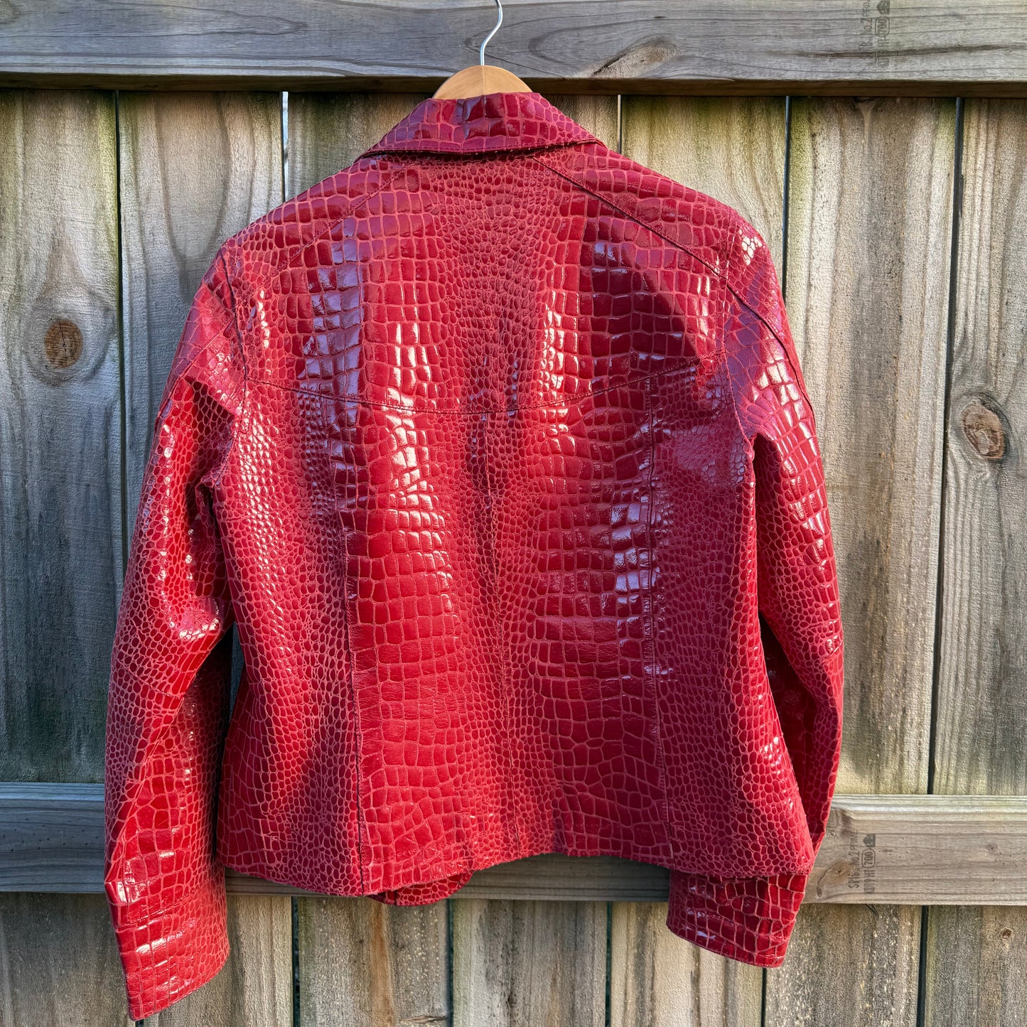 Vintage Glossy Red Croc Leather Jacket Y2K