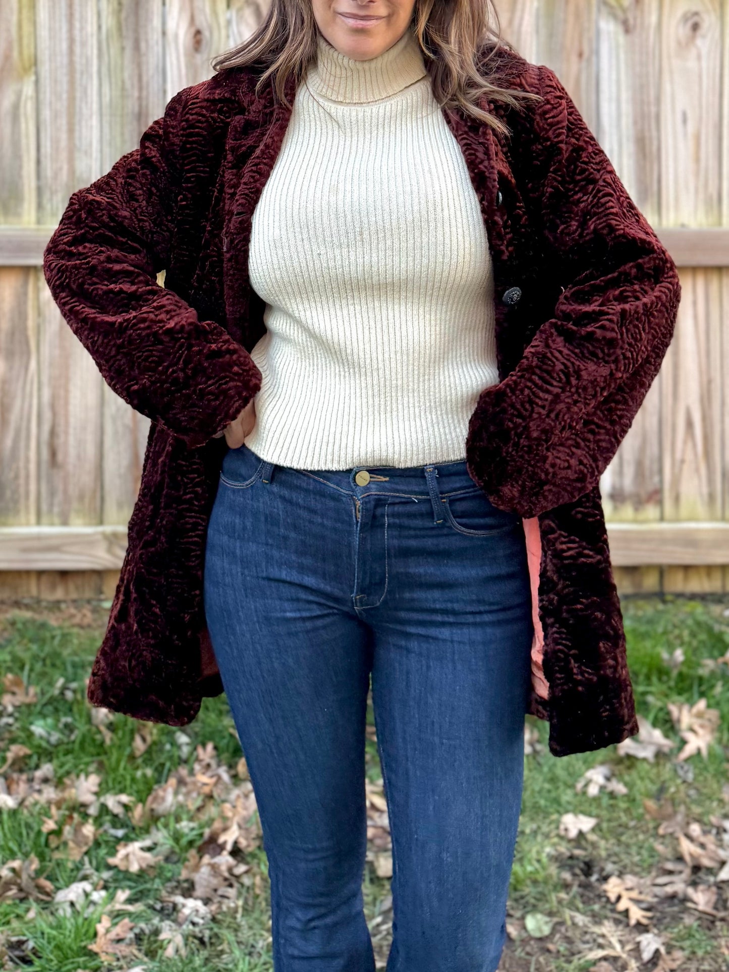 Plum Textured Faux Fur Lodge Coat | Vintage Aspen Winter Statement