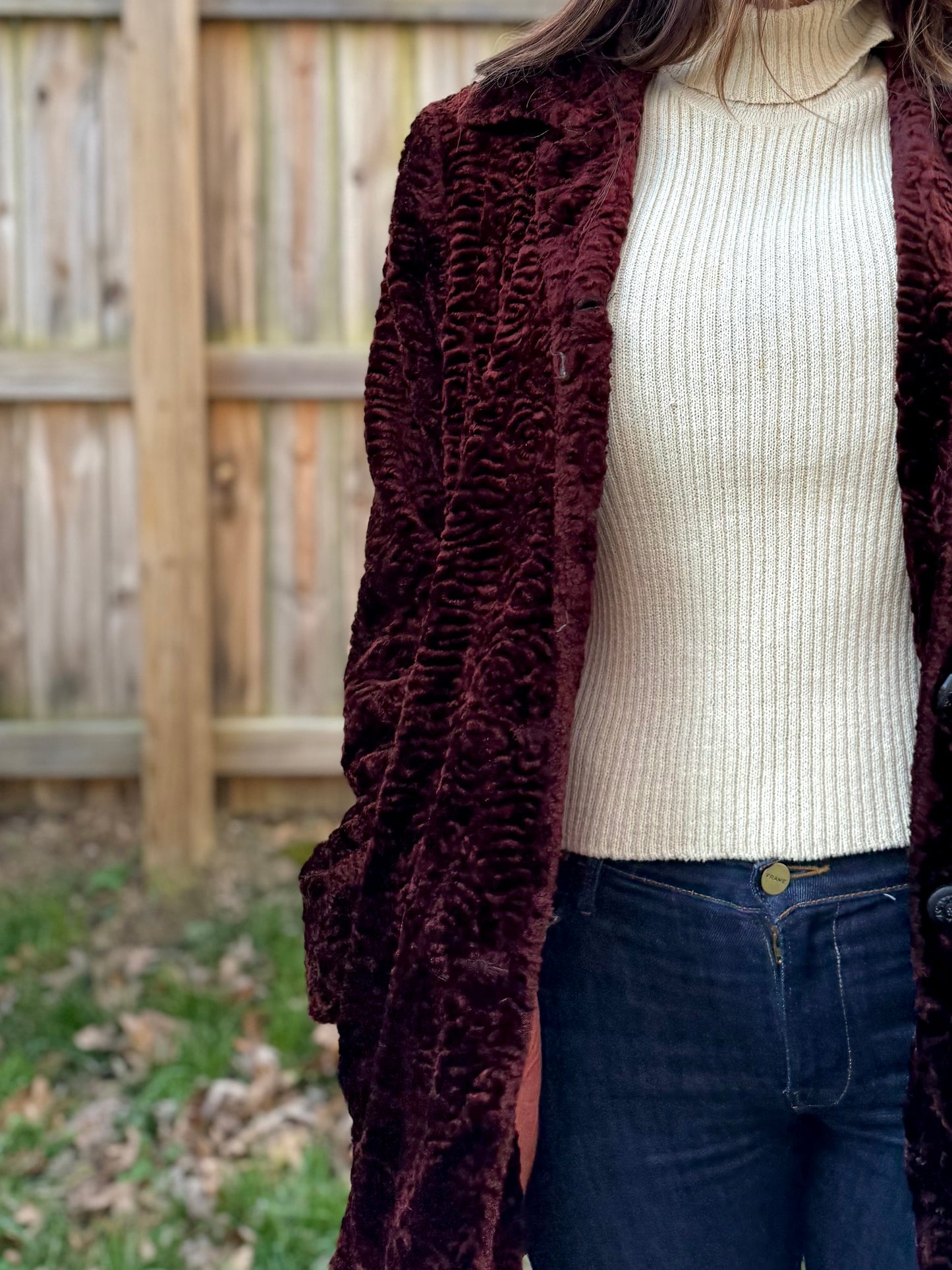 Plum Textured Faux Fur Lodge Coat | Vintage Aspen Winter Statement