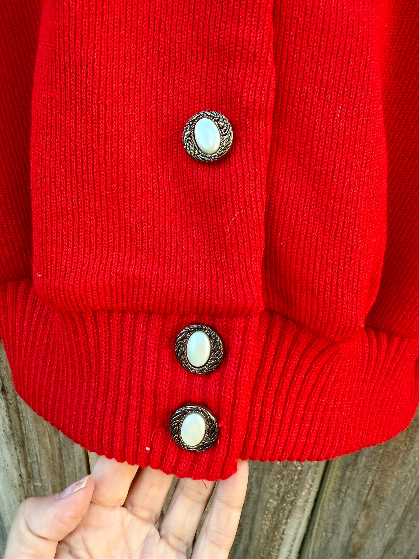 Reworked Vintage Red Cardigan with Lace Collar - Grandmillenial - Holiday