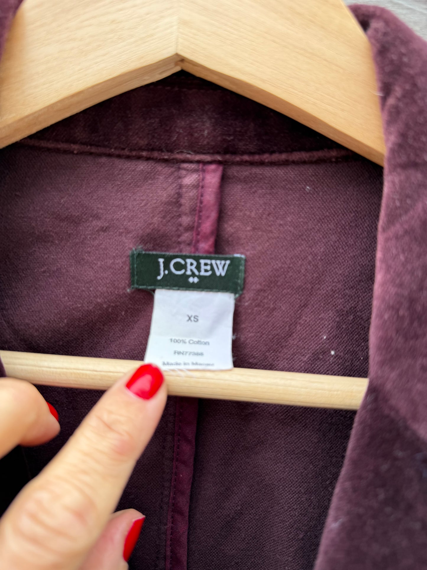J.Crew Cotton Velvet Blazer | Burgundy | XS