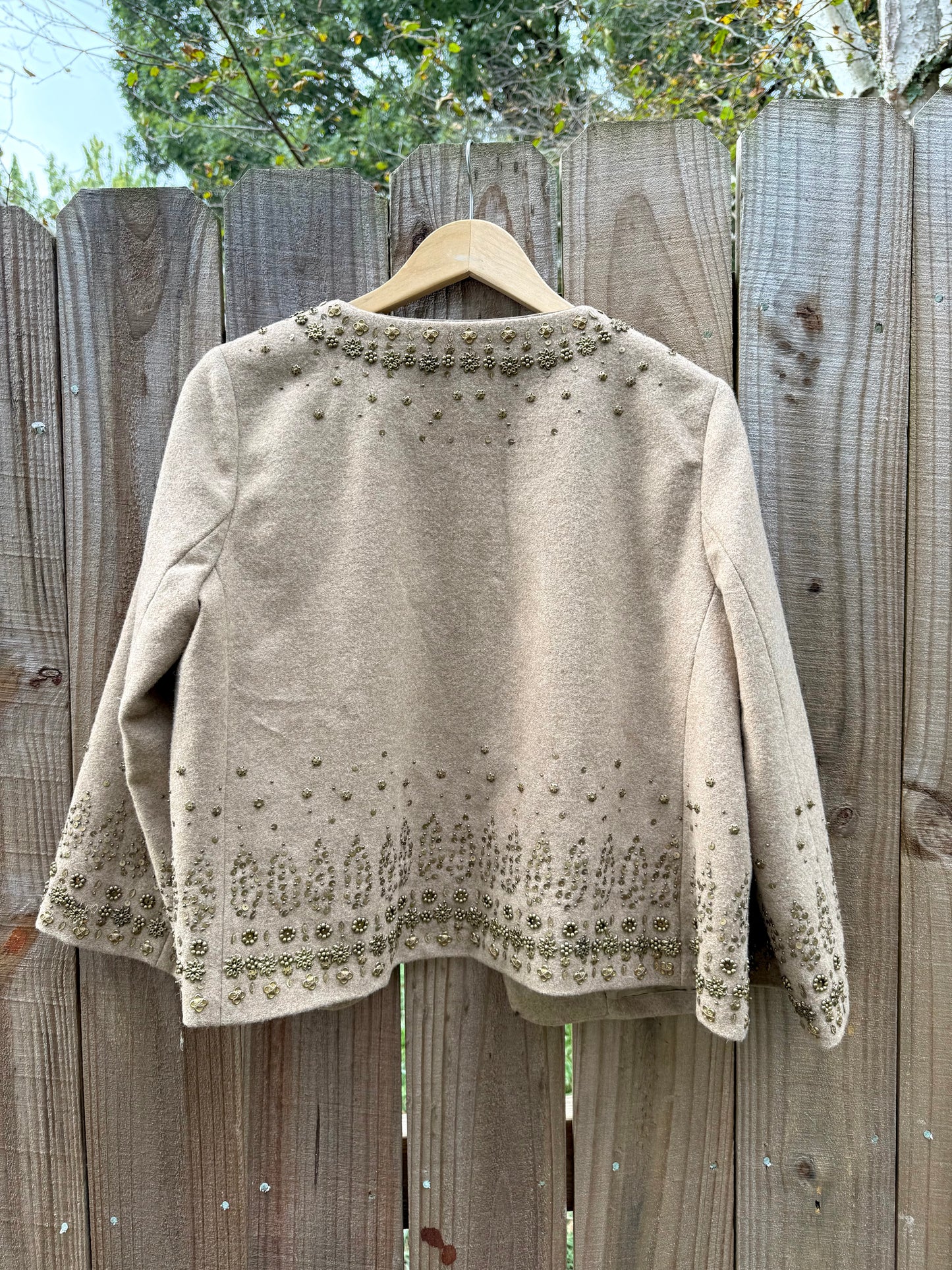 Embellished Neutral Wool Jacket – Beaded 90s Statement