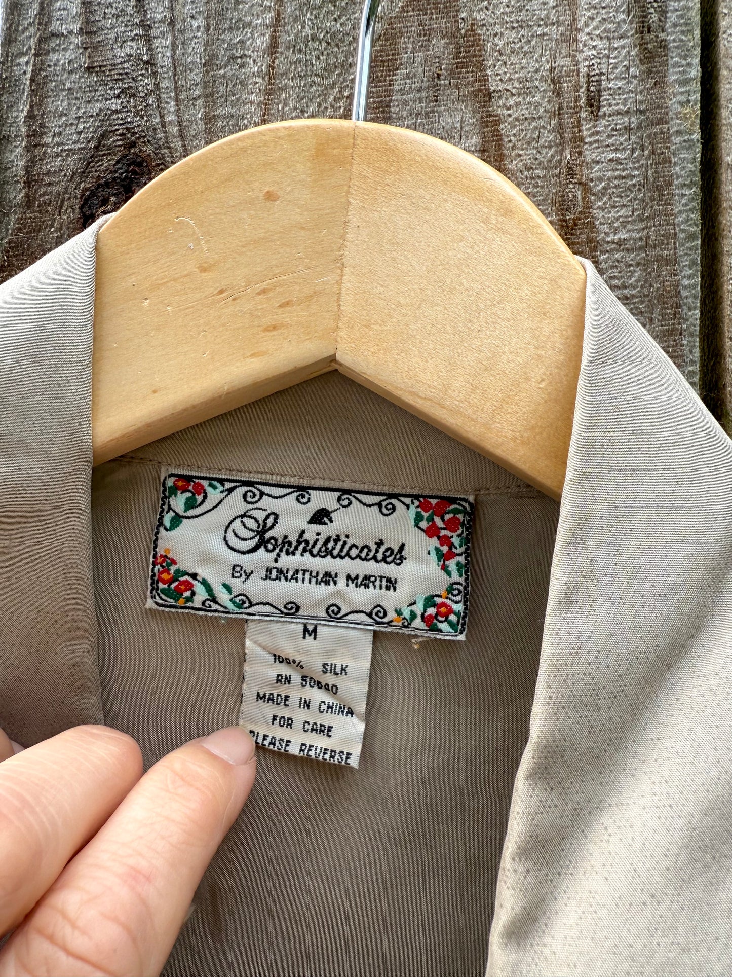 90s True Vintage Silk Button Down – Taupe Minimalist