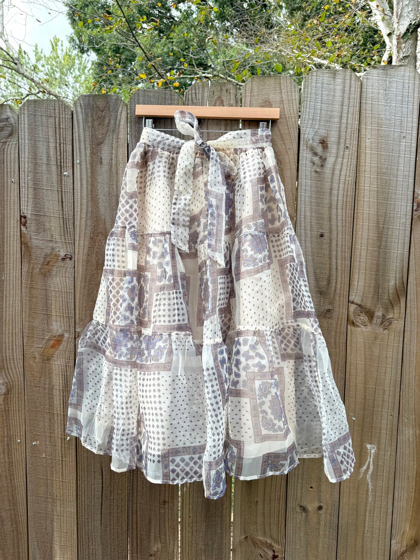 Sheer Patchwork Print Midi Skirt – Neutral Mix