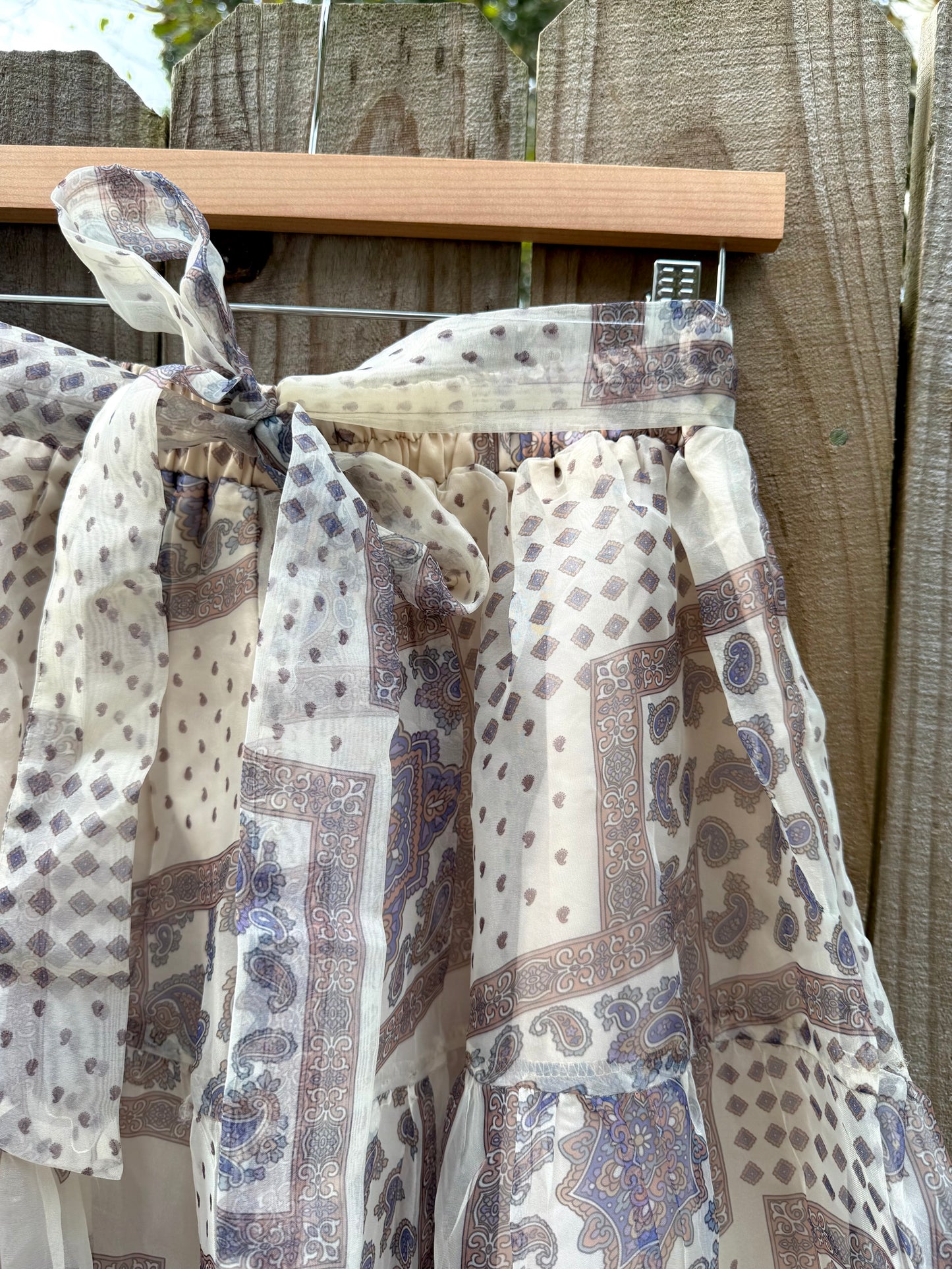 Sheer Patchwork Print Midi Skirt – Neutral Mix