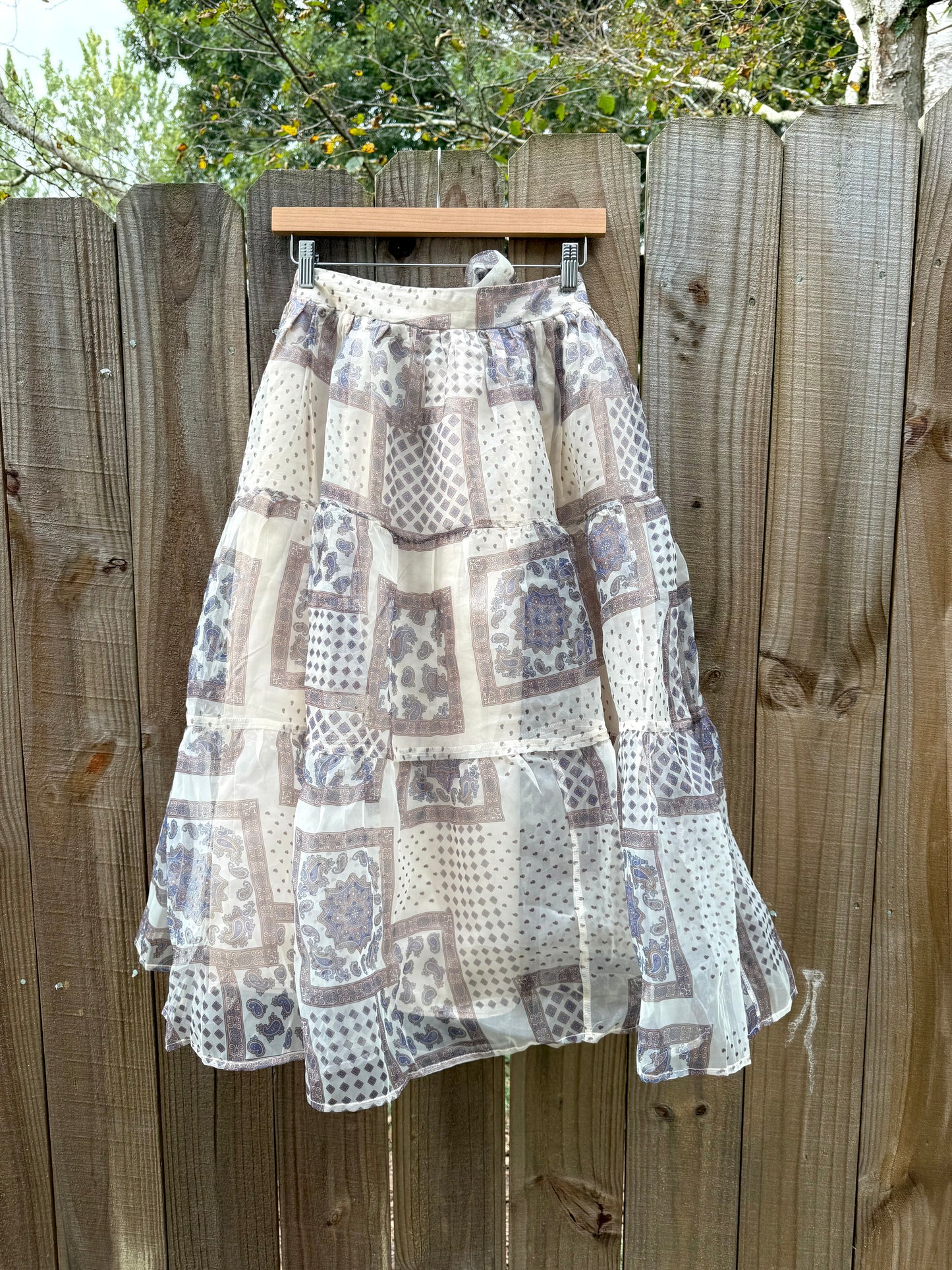 Sheer Patchwork Print Midi Skirt – Neutral Mix