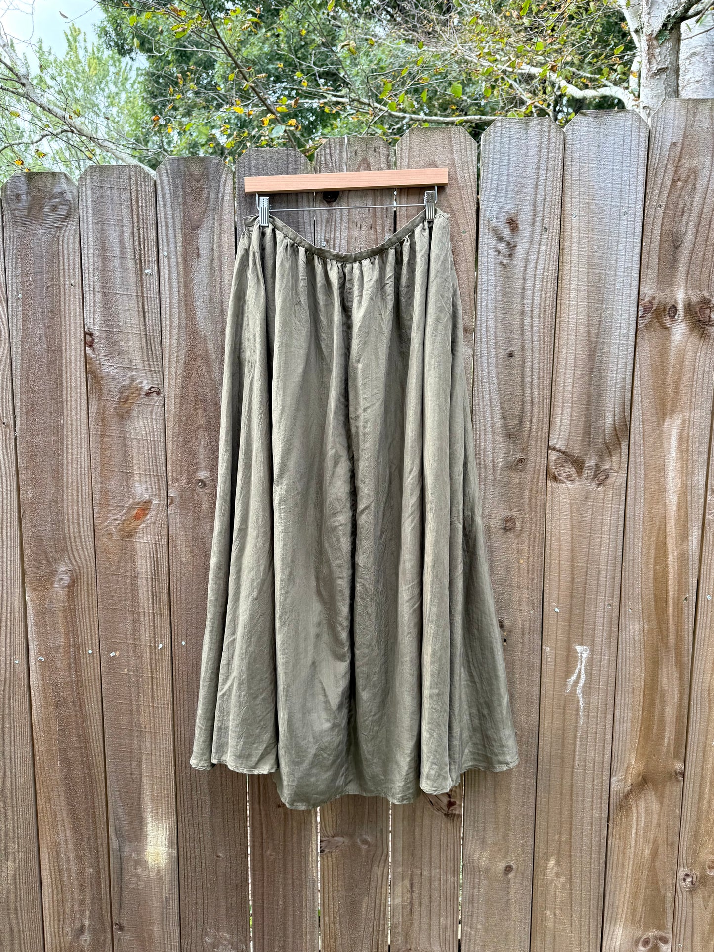 90s Silk Maxi Skirt – Minimal Luxe - Olive - Quiet Luxury