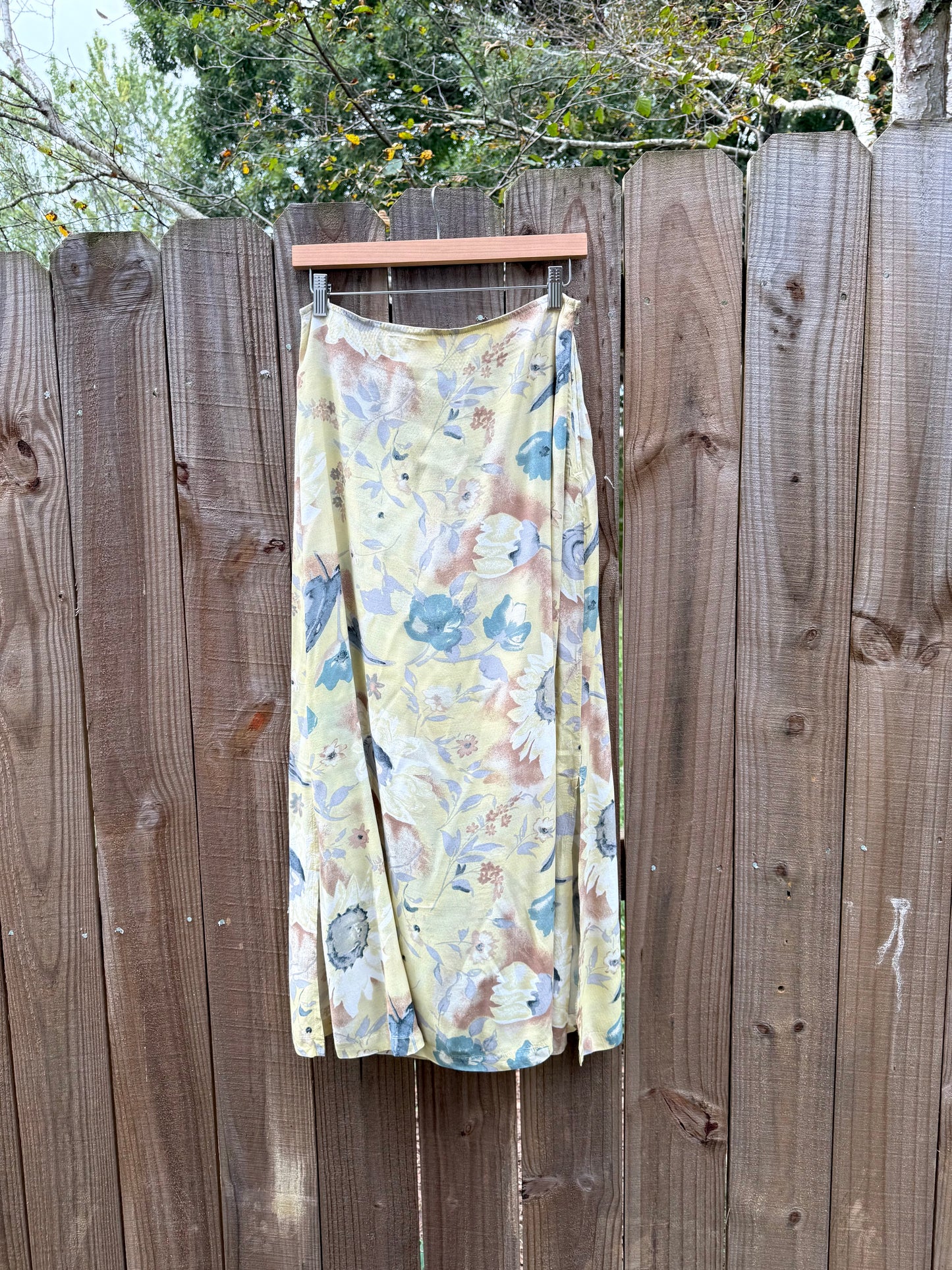 90s Vintage Pastel yellow Floral Slip Skirt