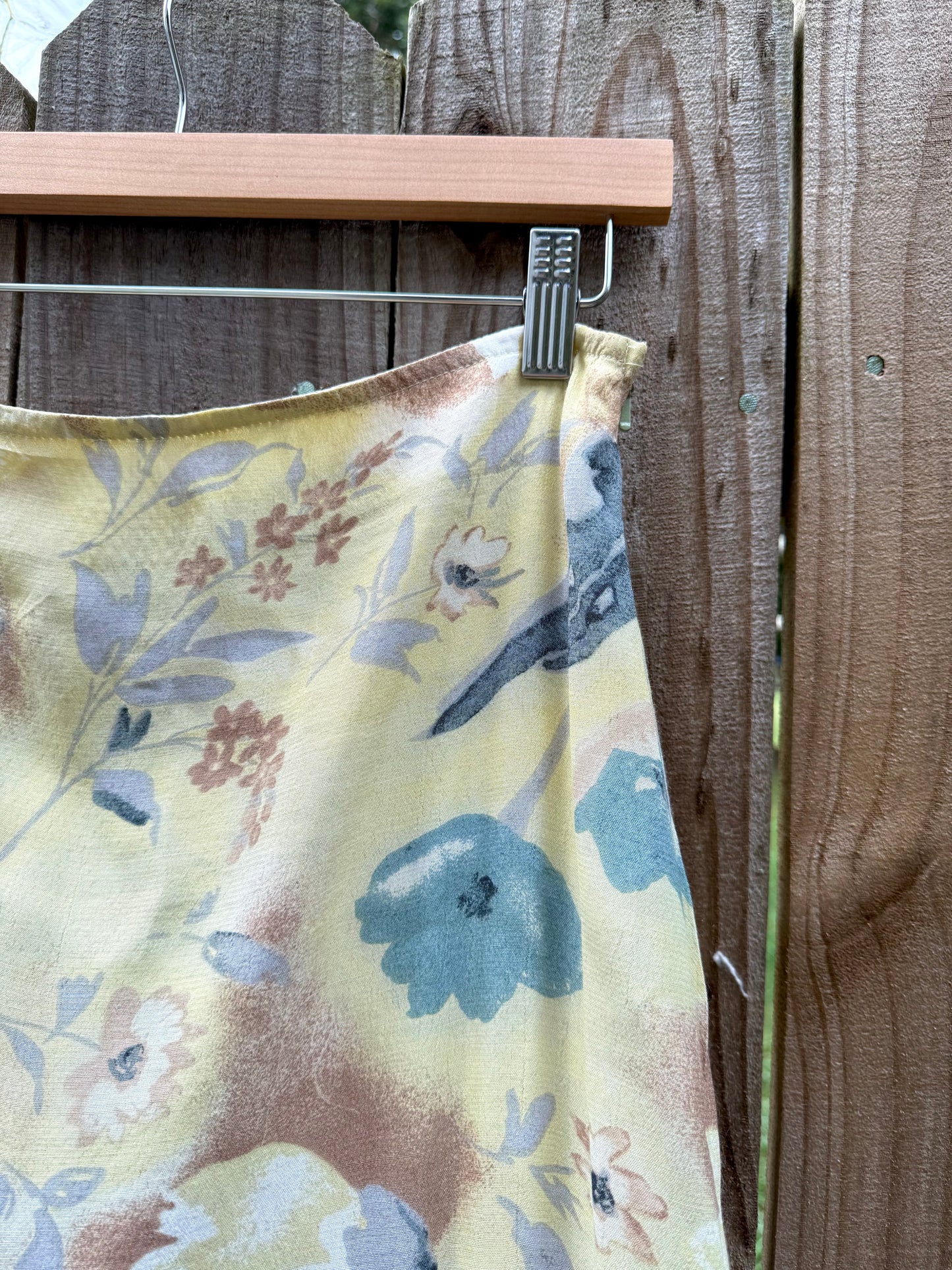 90s Vintage Pastel yellow Floral Slip Skirt