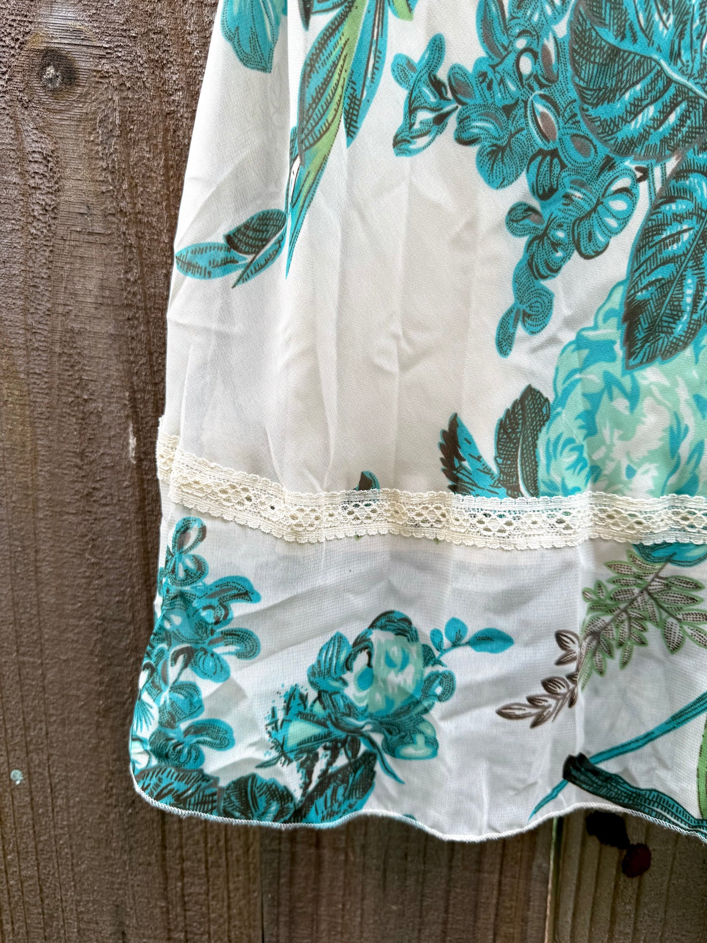 Vintage 90s Floral Slip Skirt with Lace Trim Y2K