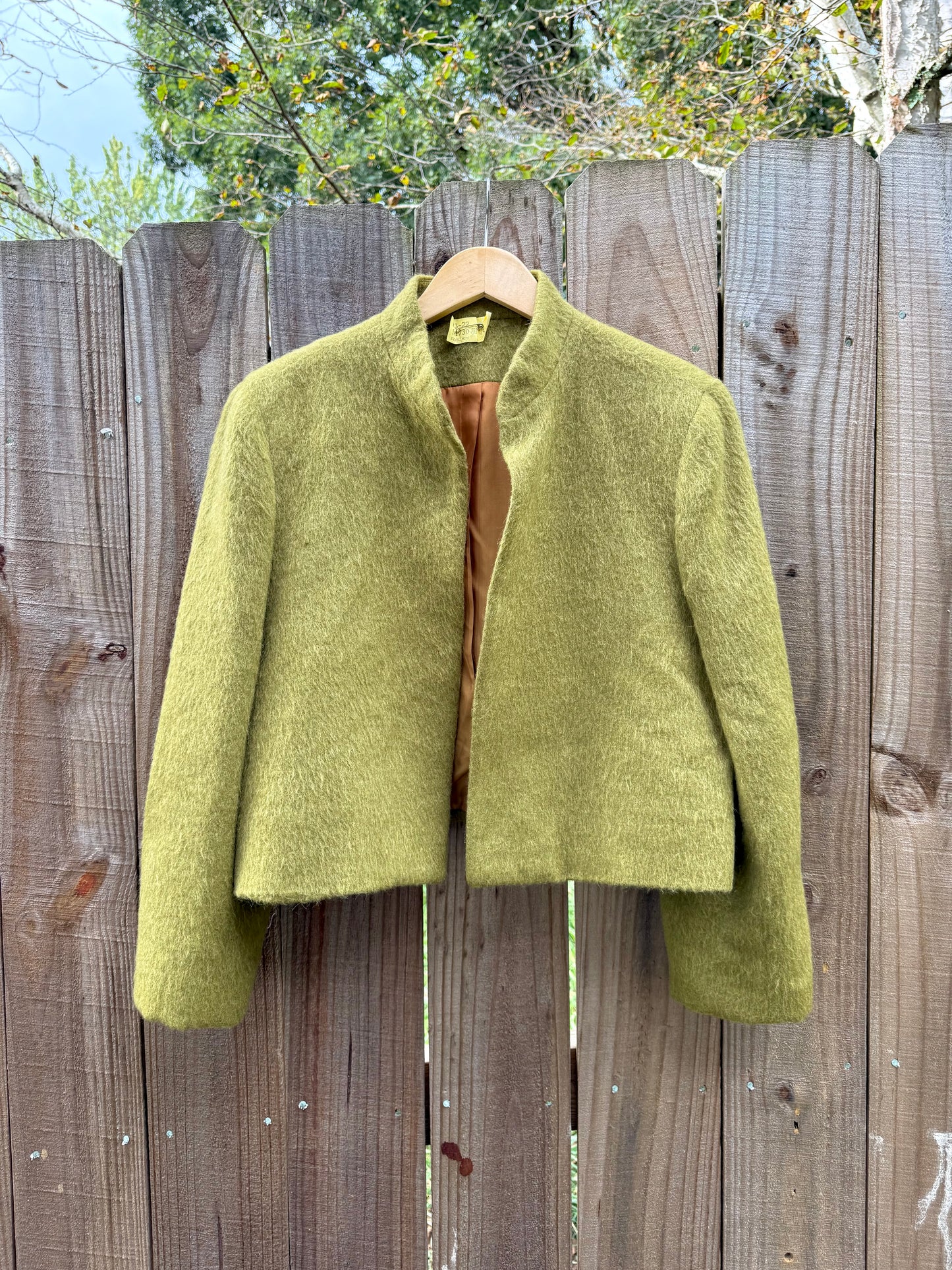 Vintage Elliott Lauren Wool Mohair Cropped Jacket – Olive-Moss Green Minimalist 90s Style