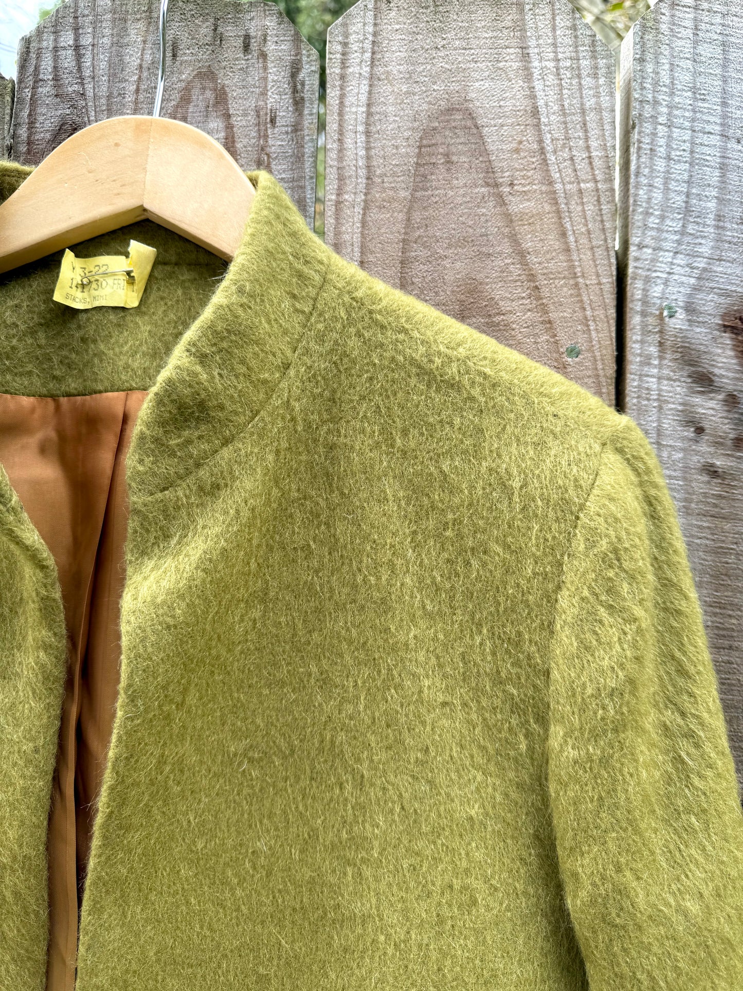 Vintage Elliott Lauren Wool Mohair Cropped Jacket – Olive-Moss Green Minimalist 90s Style