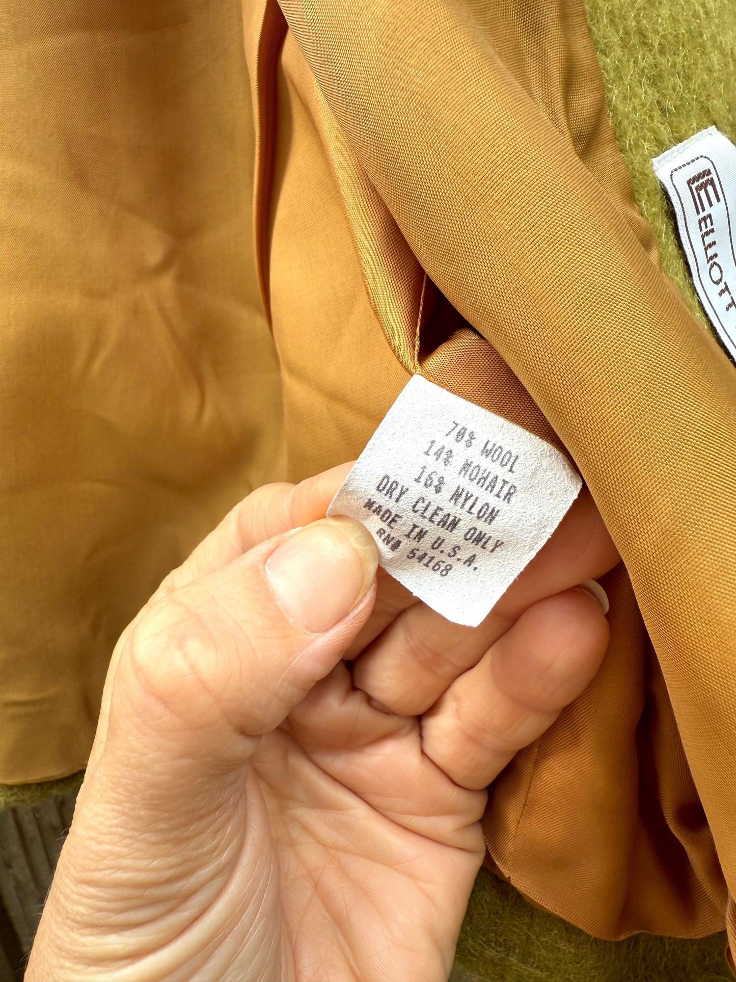 Vintage Elliott Lauren Wool Mohair Cropped Jacket – Olive-Moss Green Minimalist 90s Style