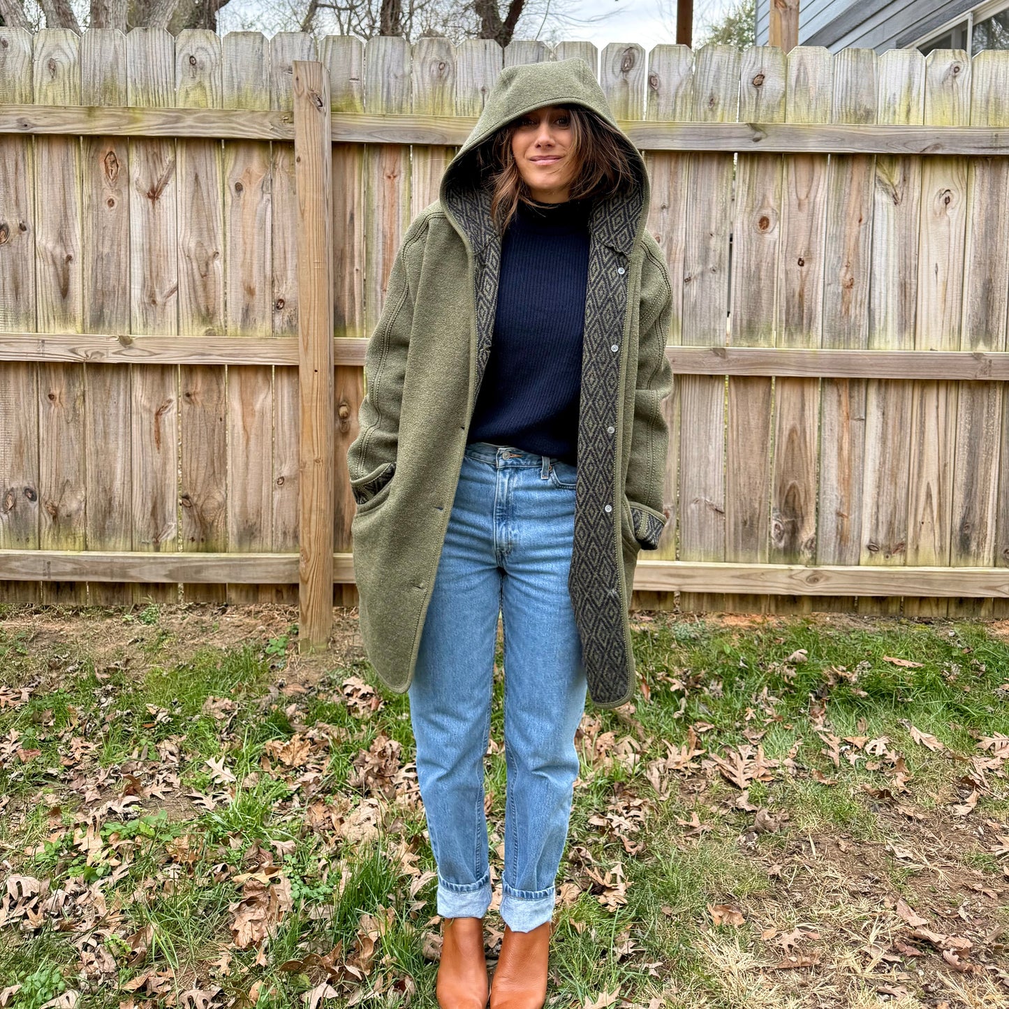 Olive Wool Hooded Coat — L.L. Bean Vintage