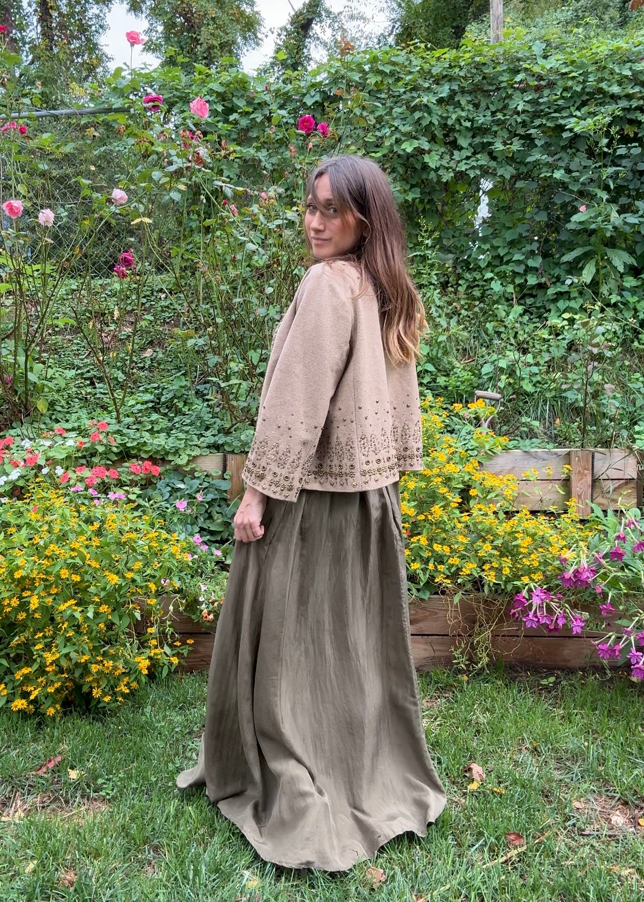 90s Silk Maxi Skirt – Minimal Luxe - Olive - Quiet Luxury