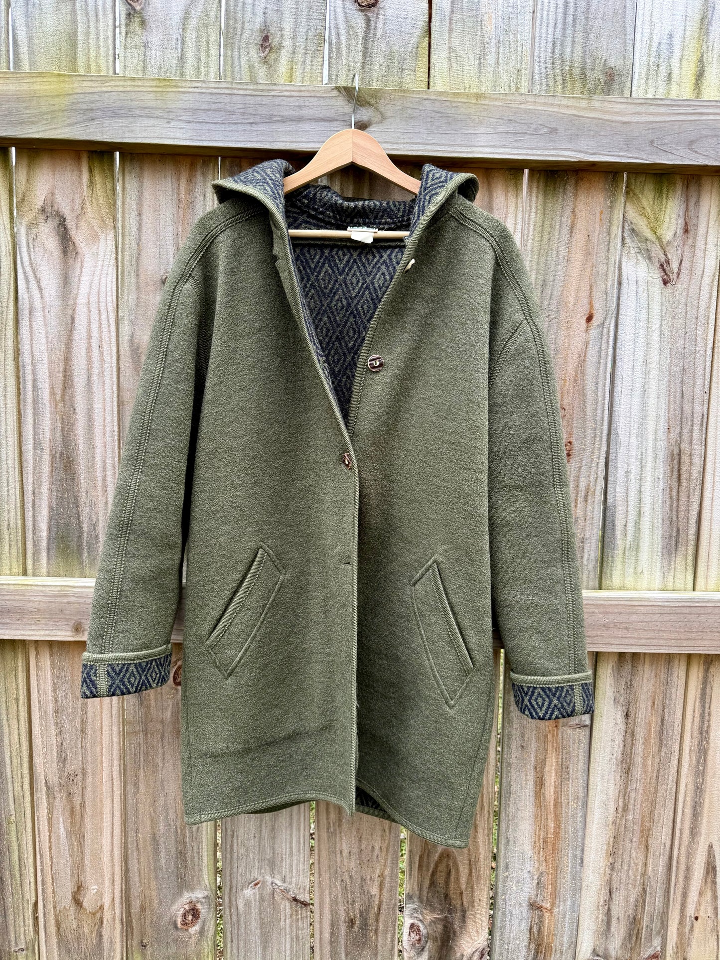 Olive Wool Hooded Coat — L.L. Bean Vintage