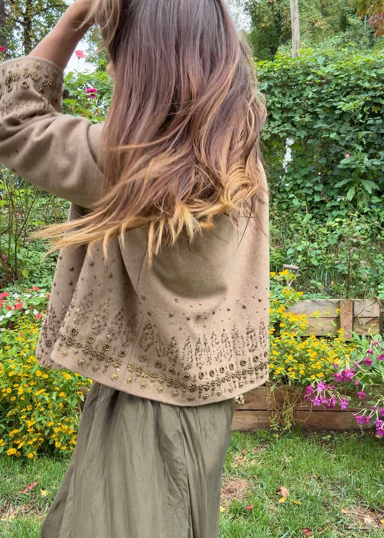 Embellished Neutral Wool Jacket – Beaded 90s Statement