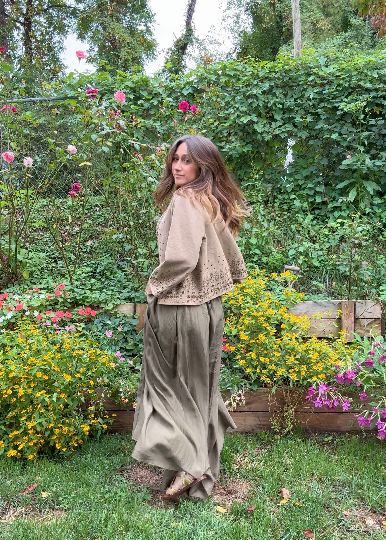 90s Silk Maxi Skirt – Minimal Luxe - Olive - Quiet Luxury