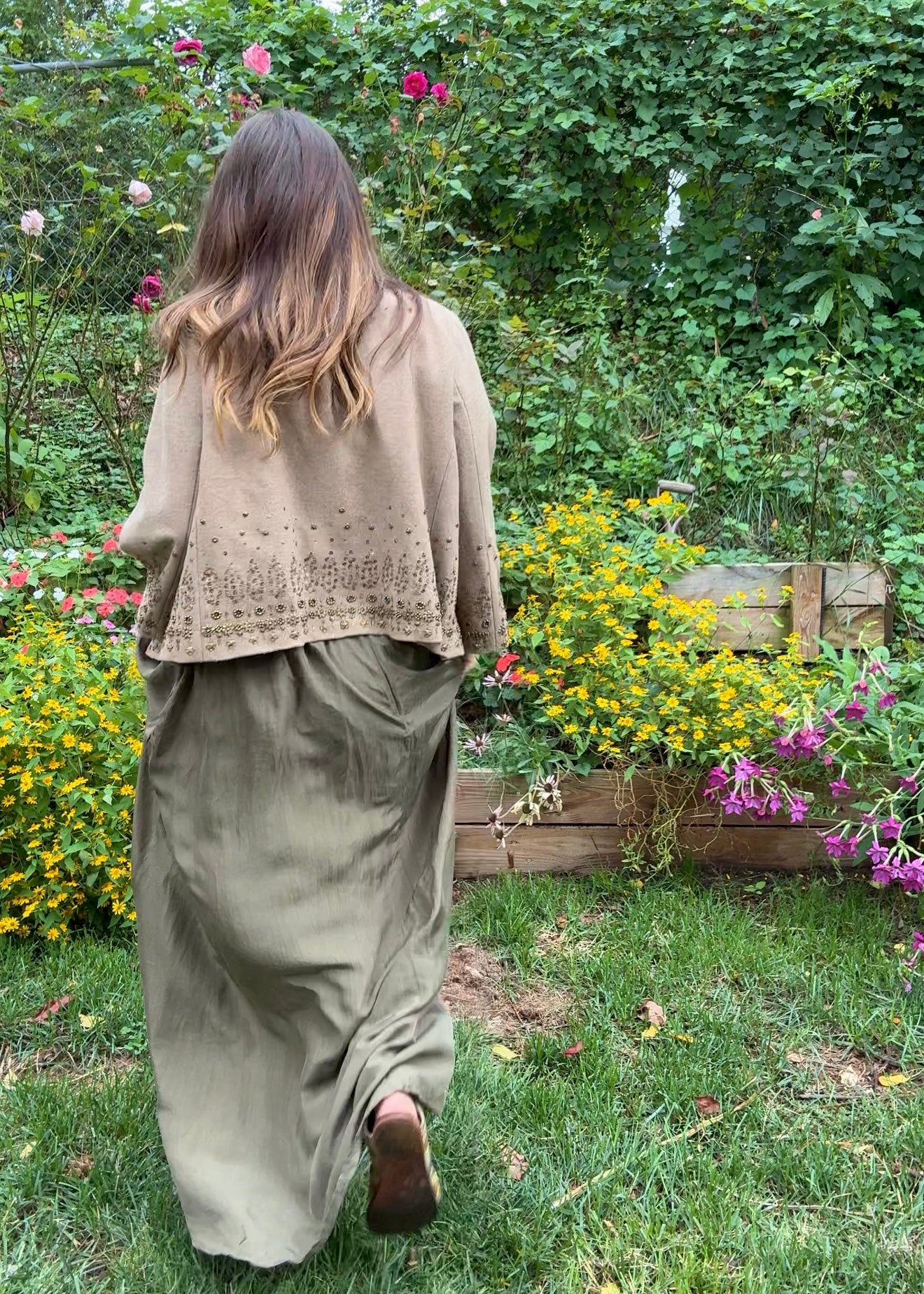 90s Silk Maxi Skirt – Minimal Luxe - Olive - Quiet Luxury
