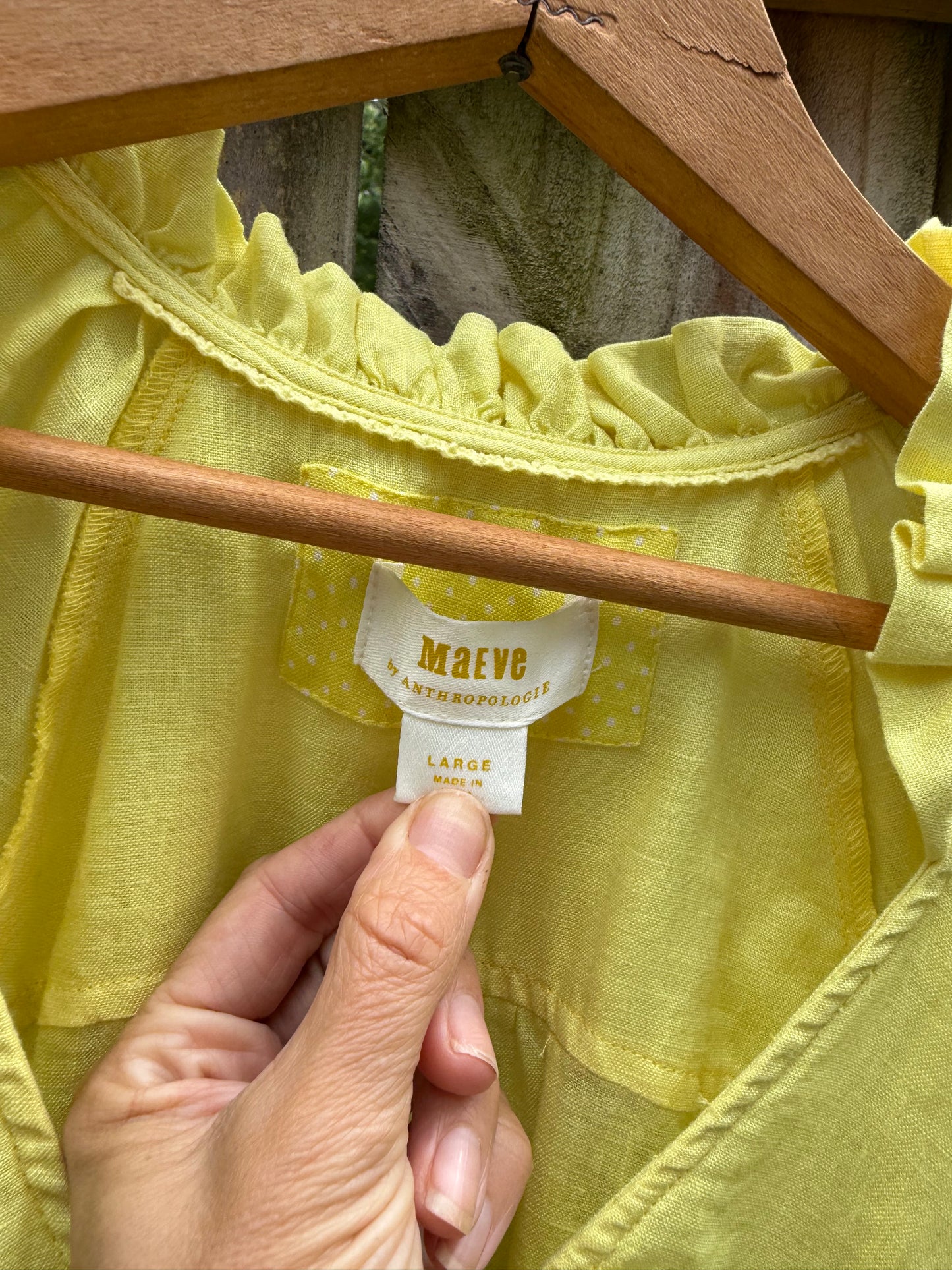 Maeve Anthropologie Linen Peasant Blouse | Linen Puff Sleeve Top | Citron Yellow Statement Blouse