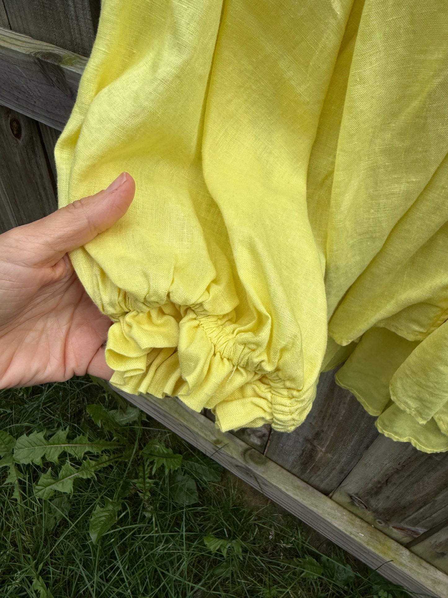 Maeve Anthropologie Linen Peasant Blouse | Linen Puff Sleeve Top | Citron Yellow Statement Blouse