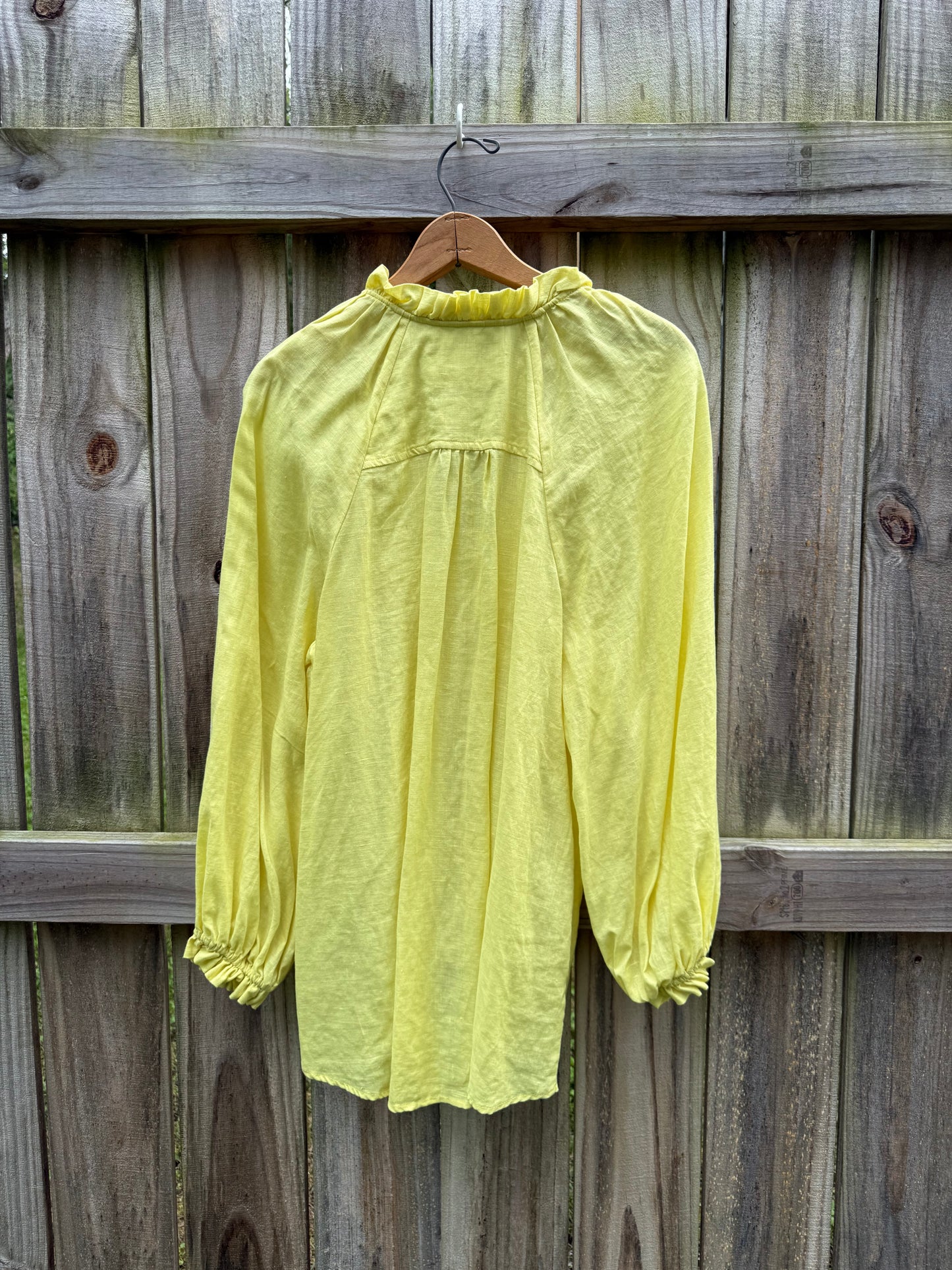 Maeve Anthropologie Linen Peasant Blouse | Linen Puff Sleeve Top | Citron Yellow Statement Blouse