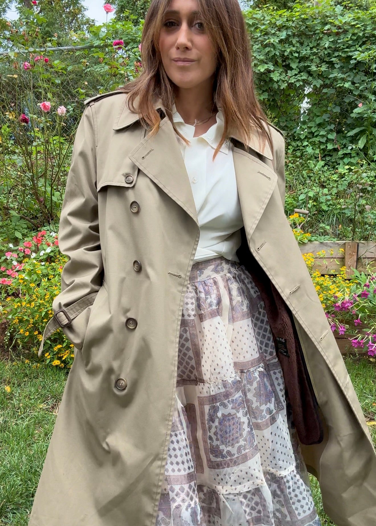 Sheer Patchwork Print Midi Skirt – Neutral Mix