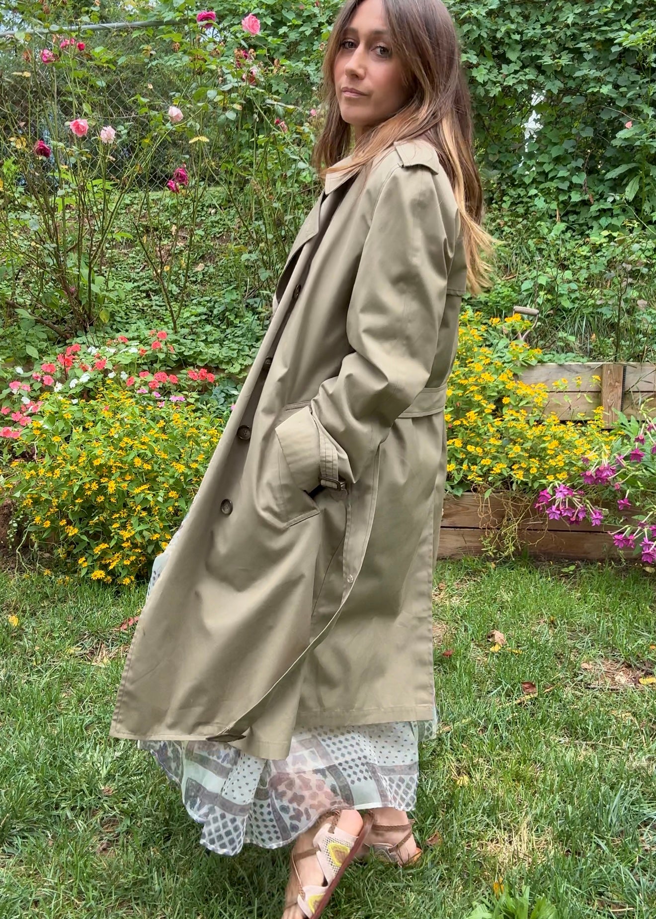 Sheer Patchwork Print Midi Skirt – Neutral Mix