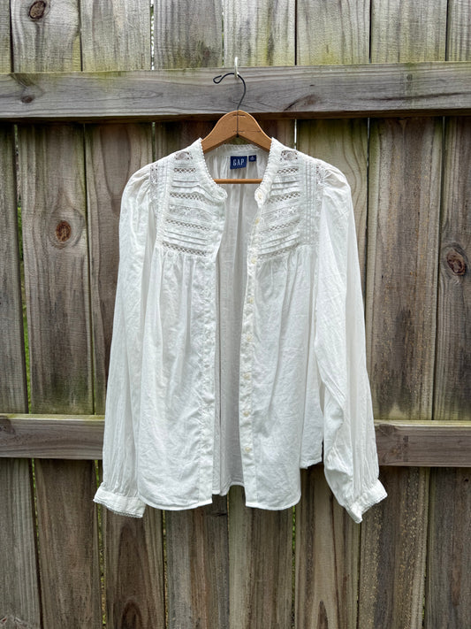GAP Lace Pintuck Cotton Blouse | S
