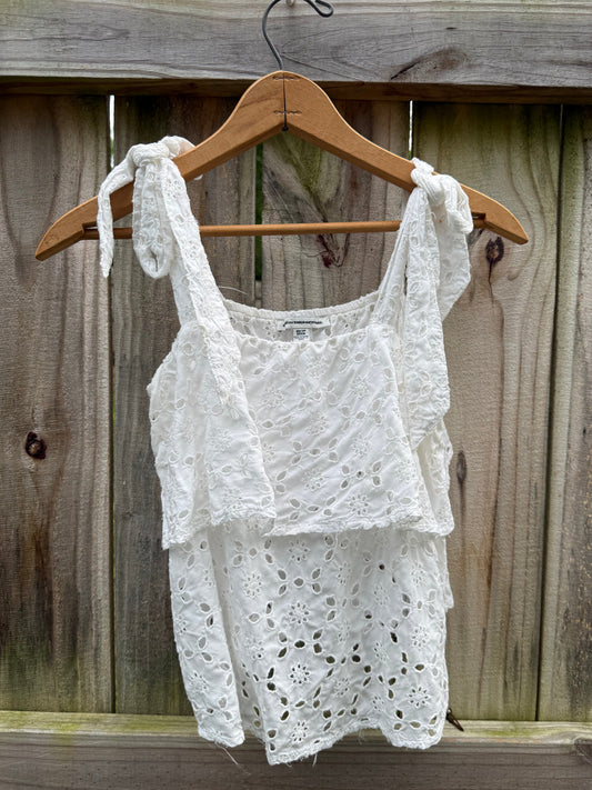 American Eagle Eyelet Tie Shoulder Crop Tank | XS