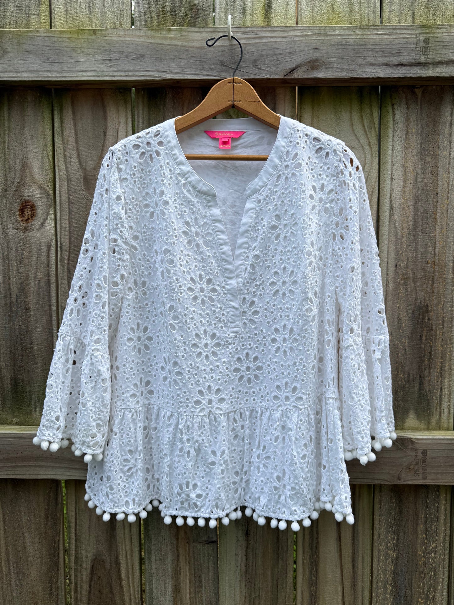Lilly Pulitzer Eyelet Pom-Pom Tunic Top | L