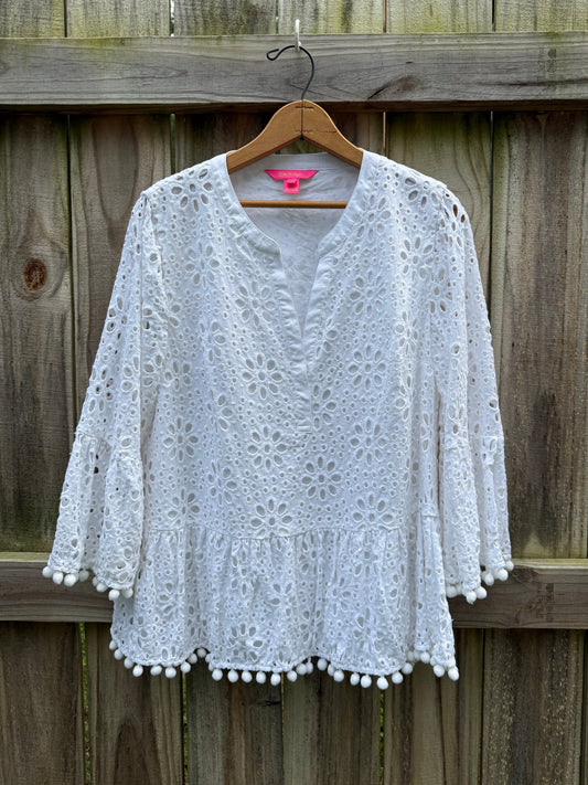 Lilly Pulitzer Eyelet Pom-Pom Tunic Top | L
