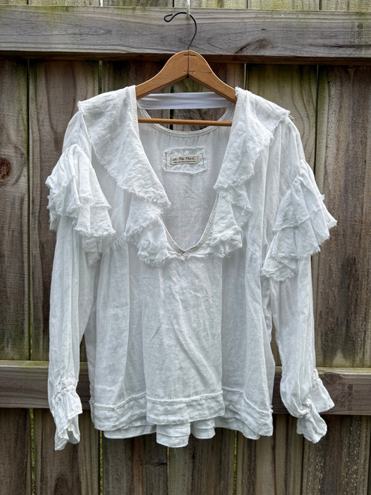 We The Free Ruffle Linen Poet Blouse