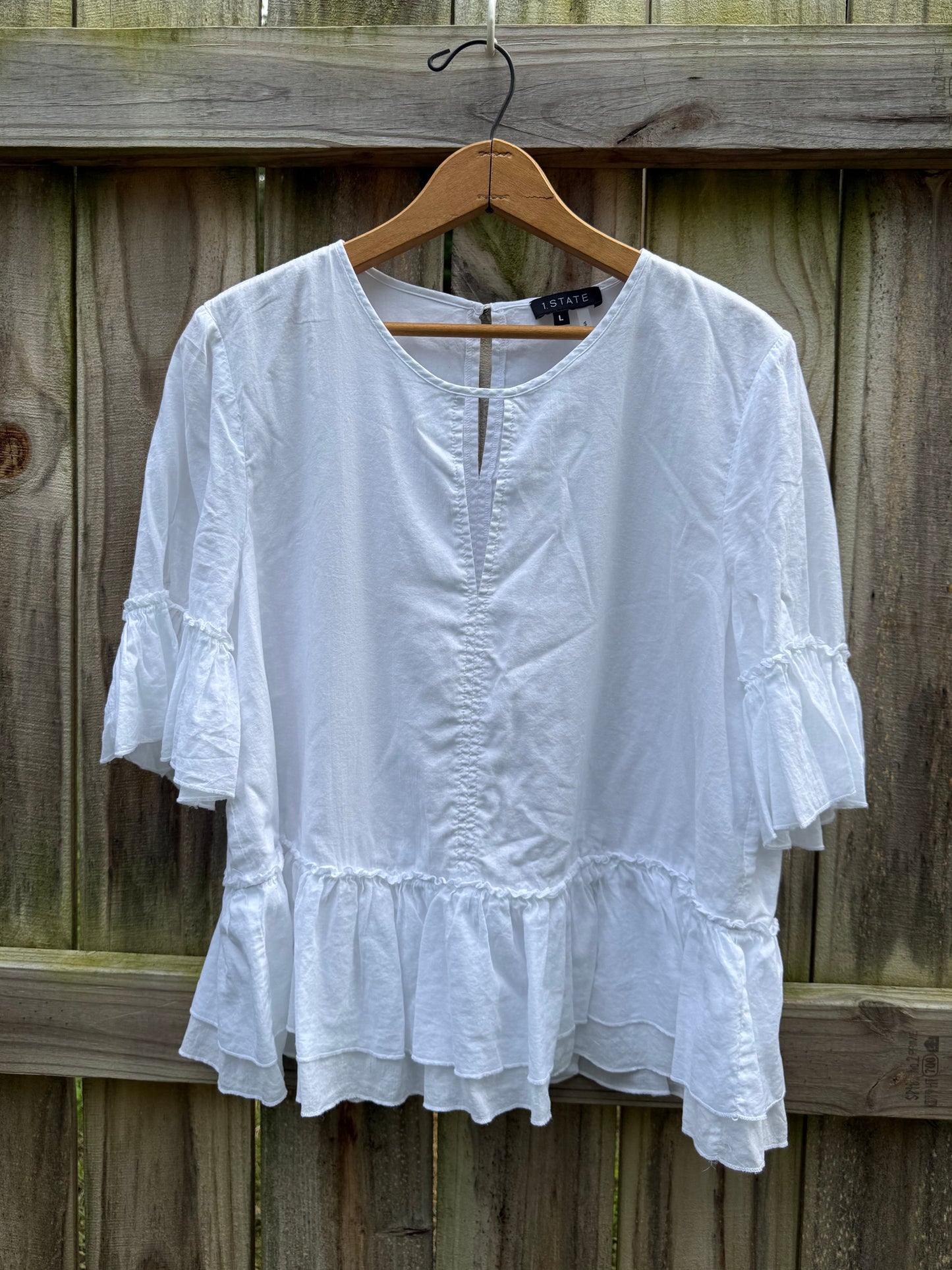 STATE White Ruffle Sleeve Peplum Top