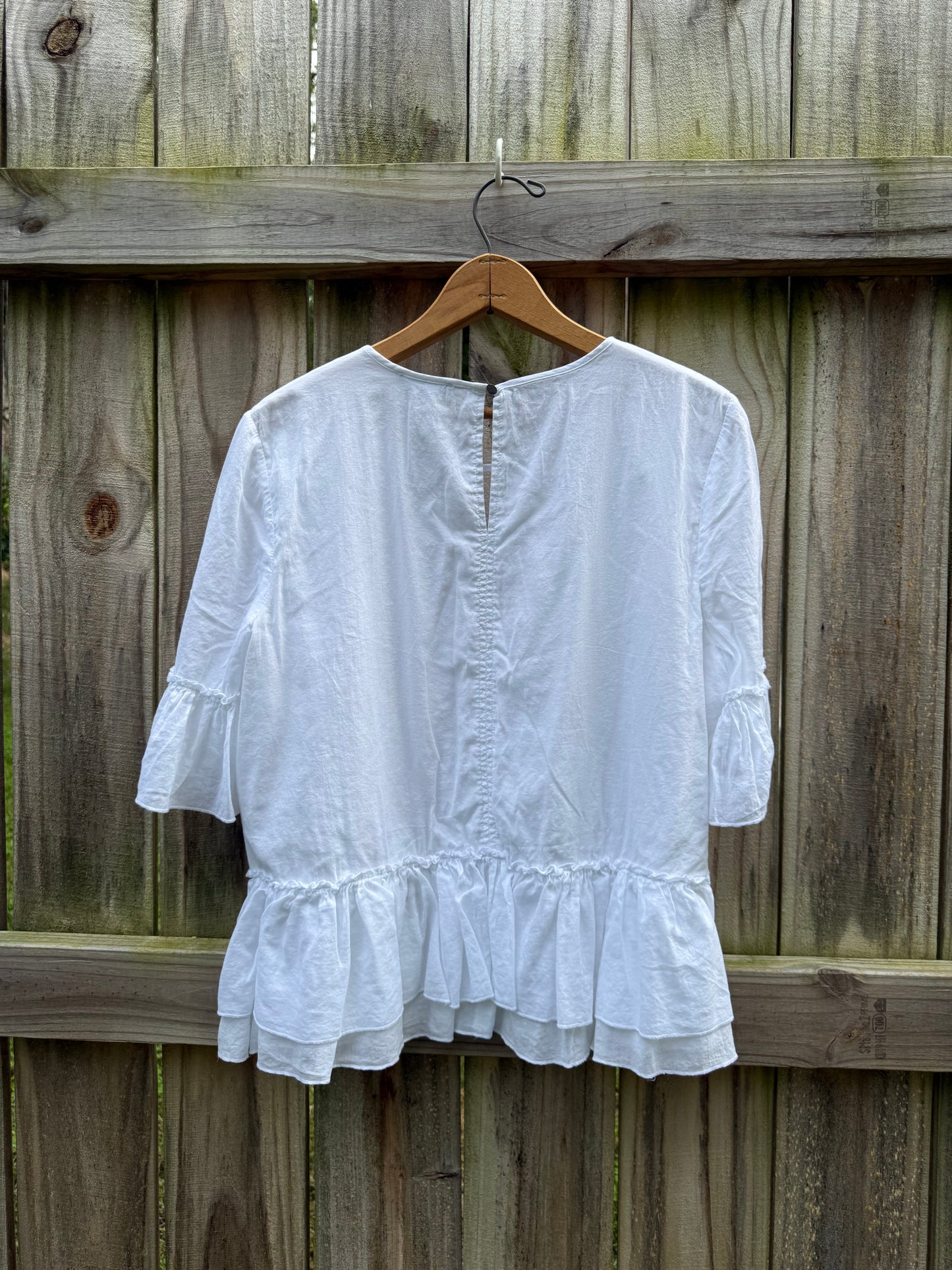 STATE White Ruffle Sleeve Peplum Top