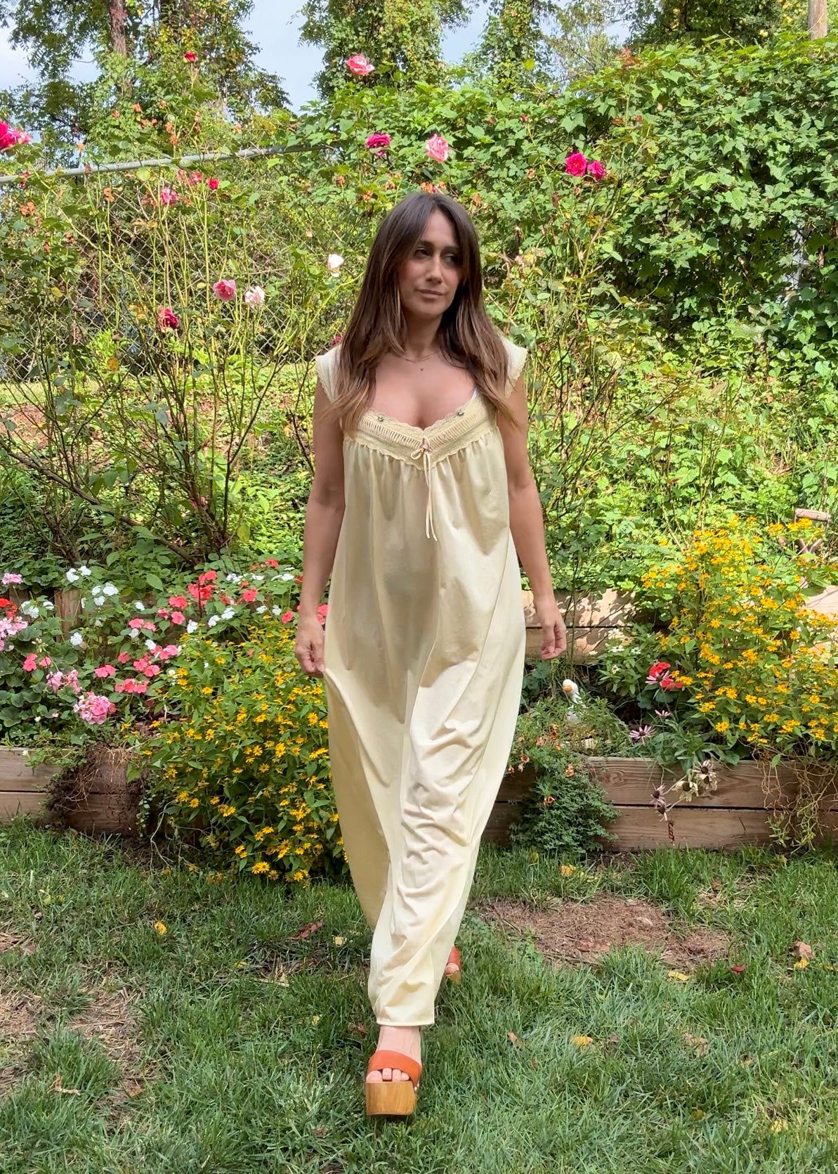 70s Buttercream Vintage Nightgown Dress – Repurposed Original, Chloé Coded