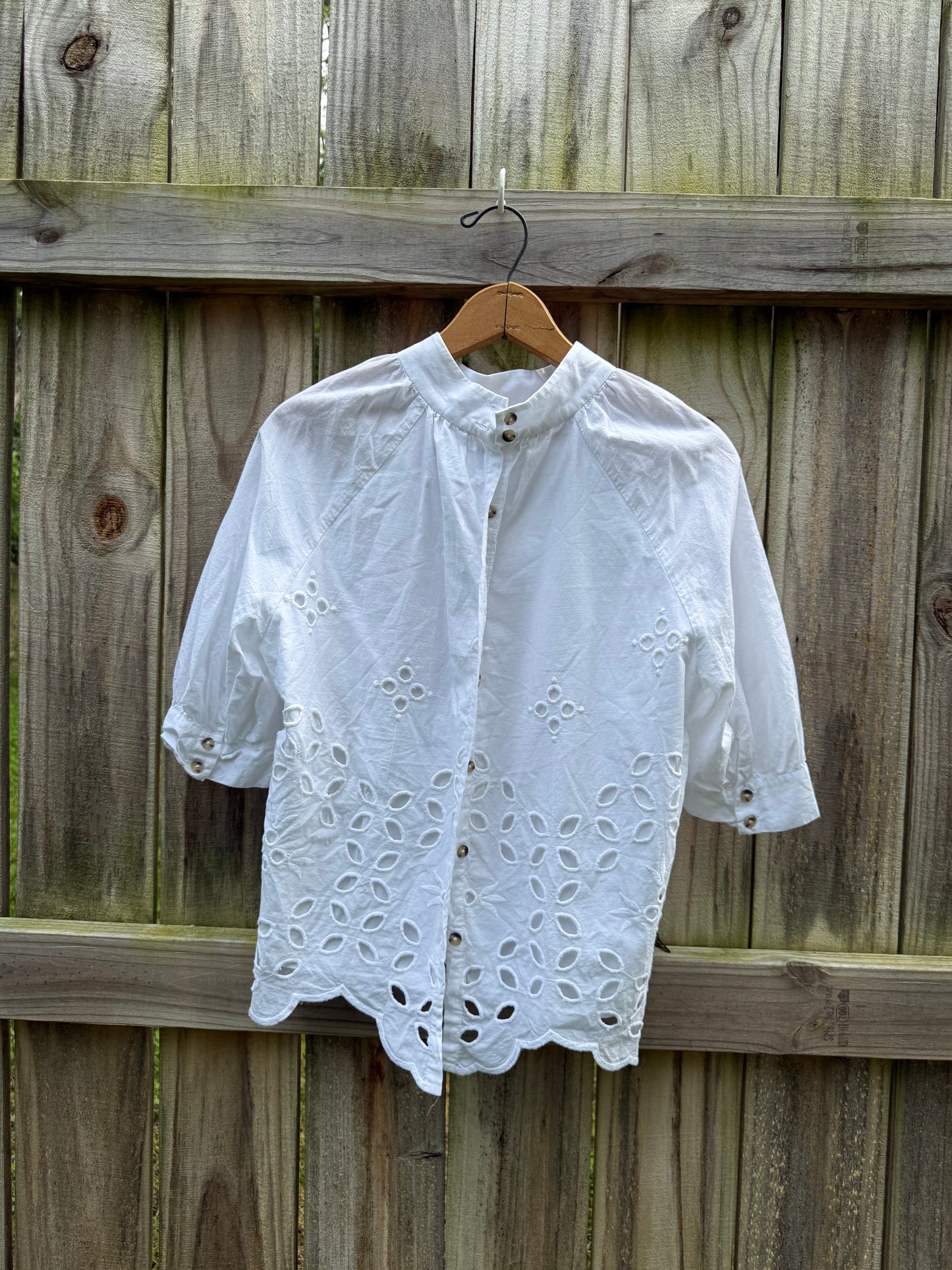 Saylor White Eyelet High Neck Blouse | Cotton Cutwork Top