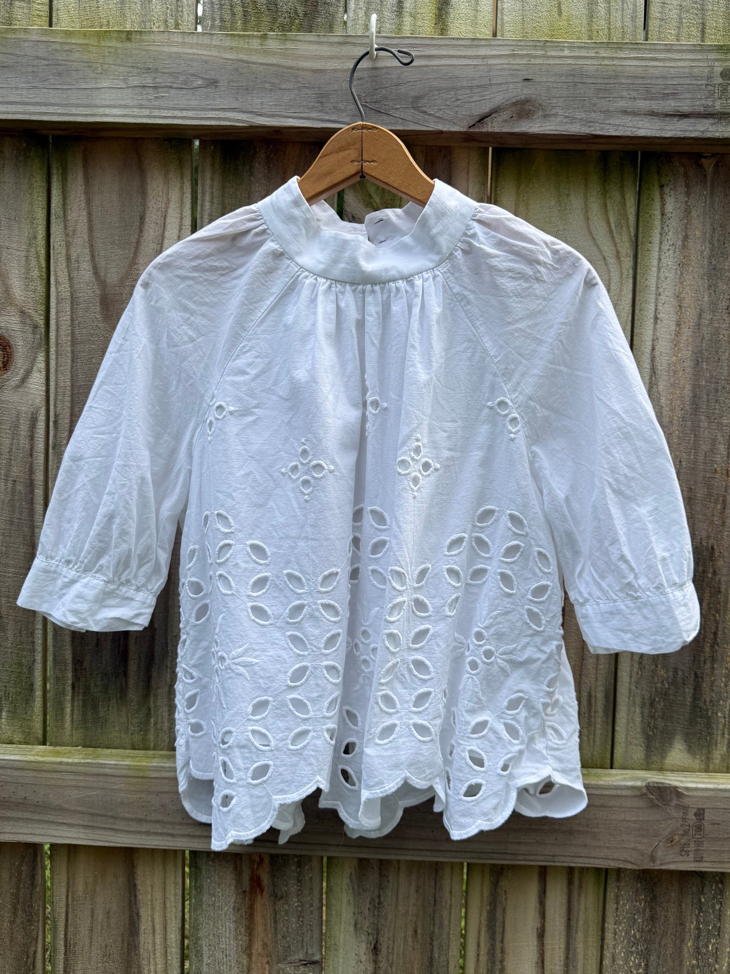 Saylor White Eyelet High Neck Blouse | Cotton Cutwork Top